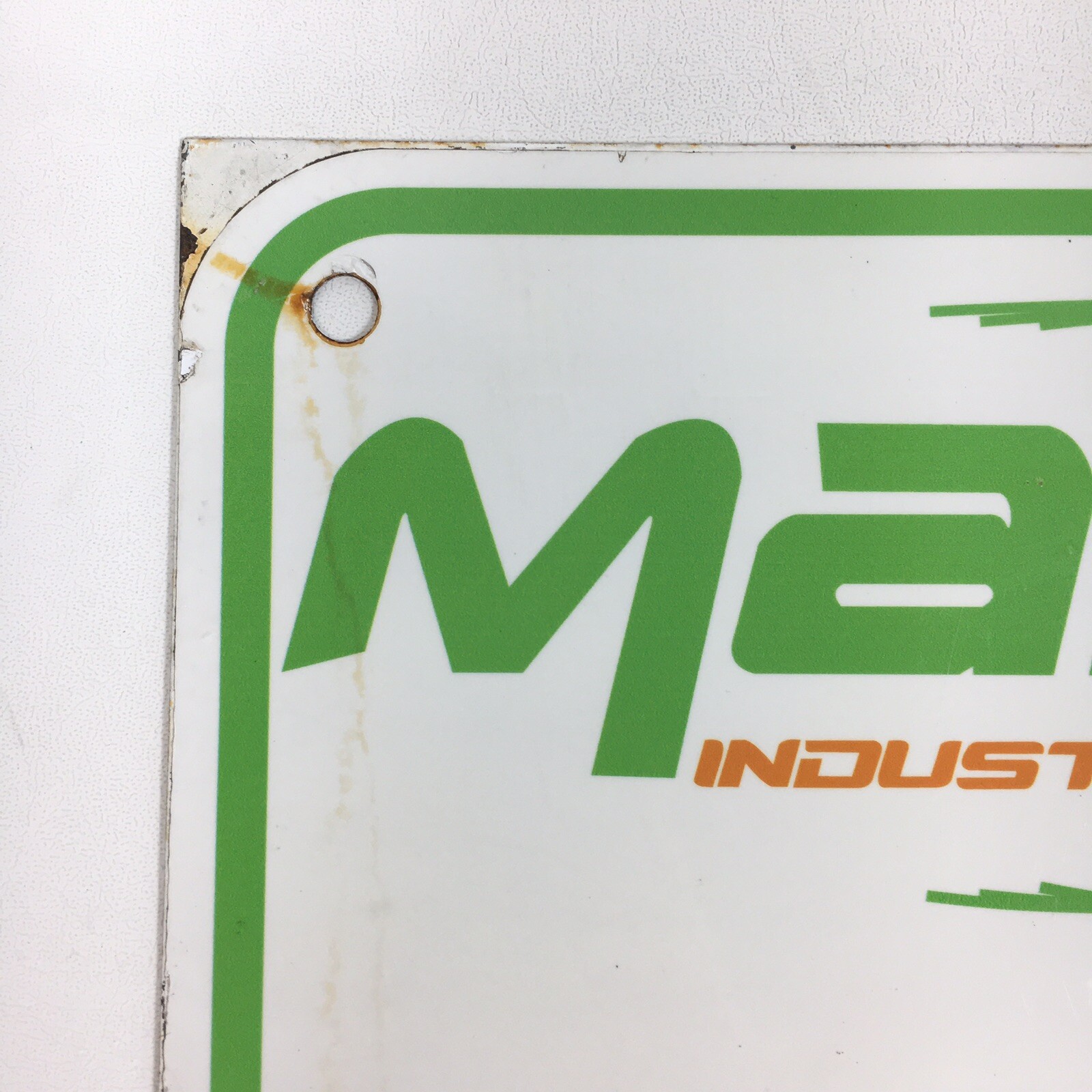 Vtg MAF Industries HEAVY Metal Porcelain? Sign • Agriculture Produce Robotics