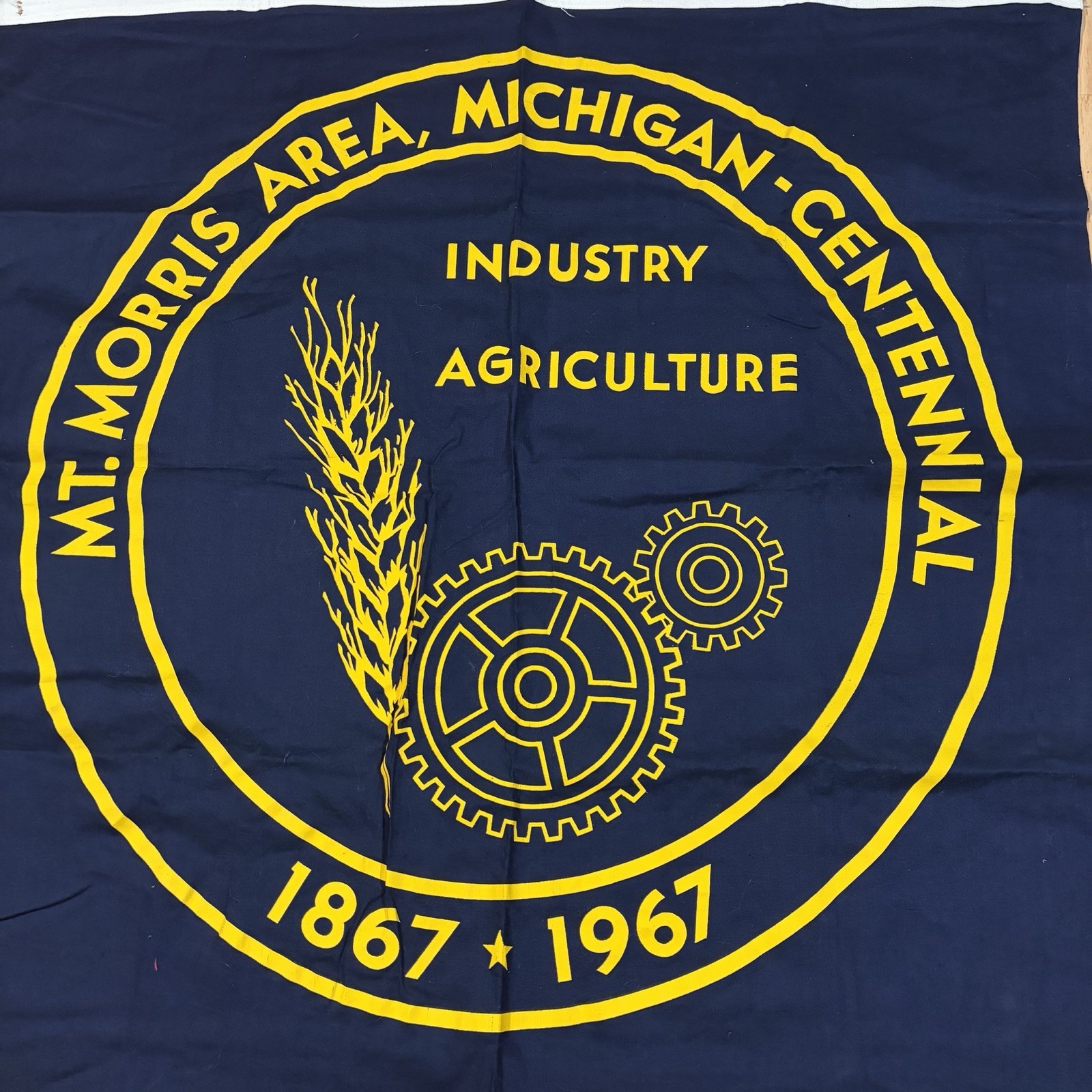 Vintage 1960s MT Morris Michigan Centennial Industry Agriculture Flag Banner 3ft
