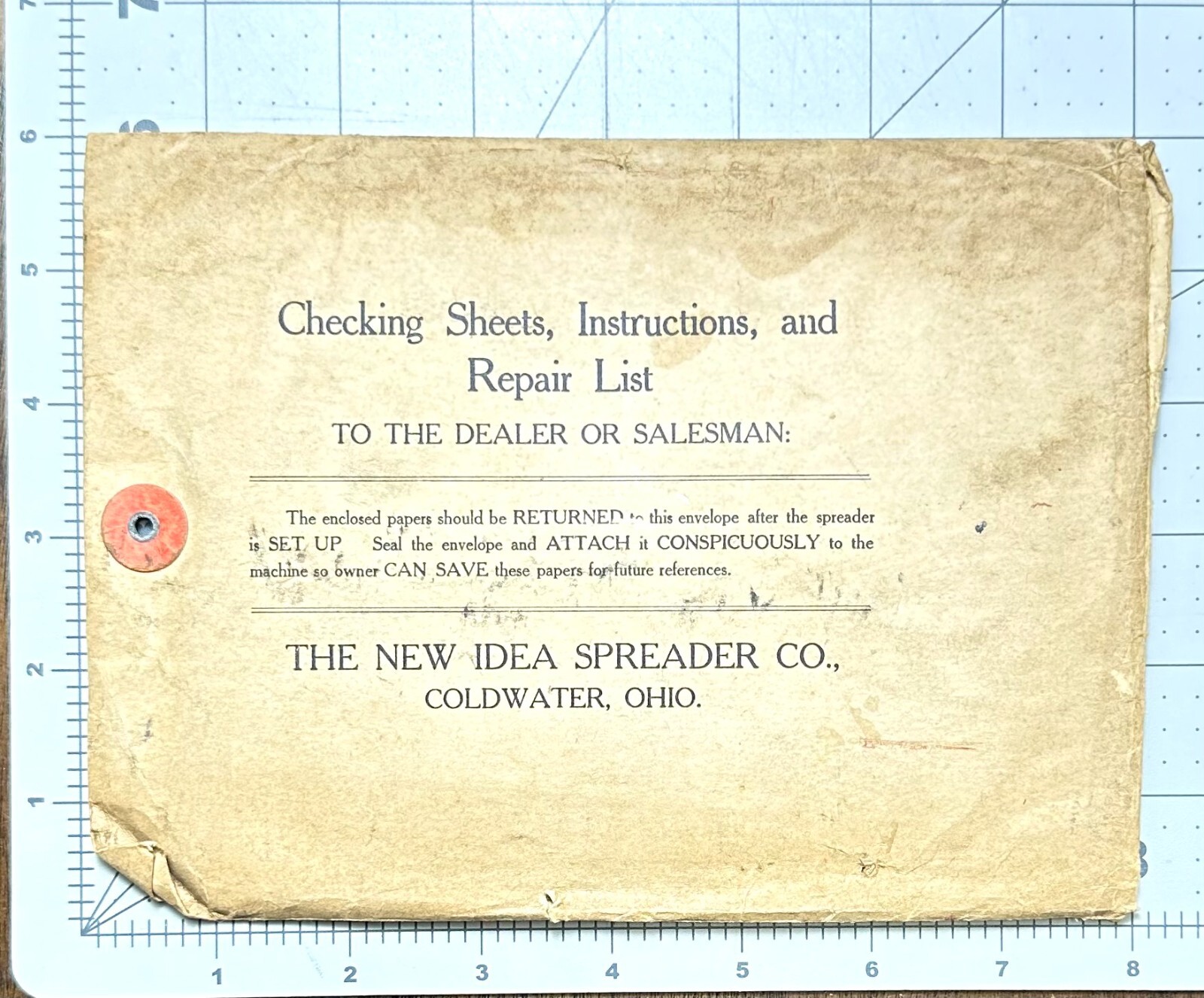 New Idea Spreader Co Checking Sheets Instructions Repair List Envelope