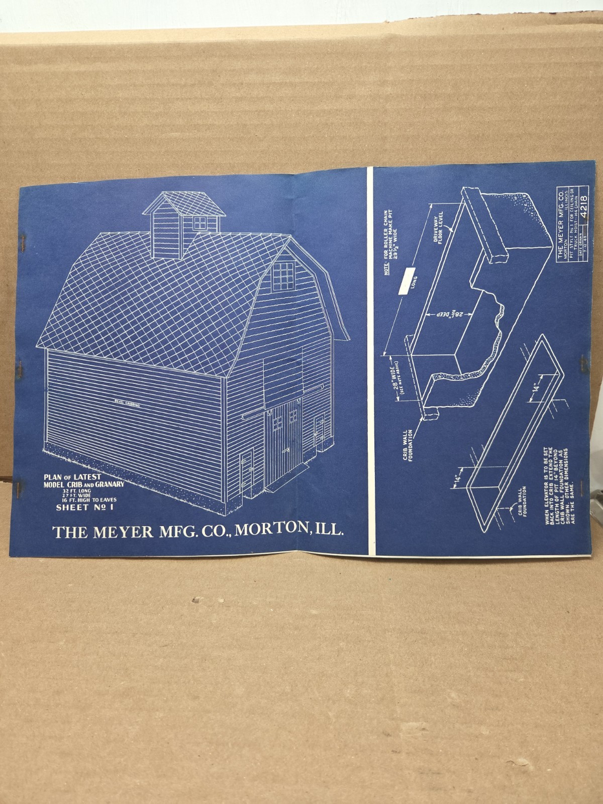 Vintage The Meyer MFG Co Morton IL Crib & Granary Plans Advertising Farm Barn