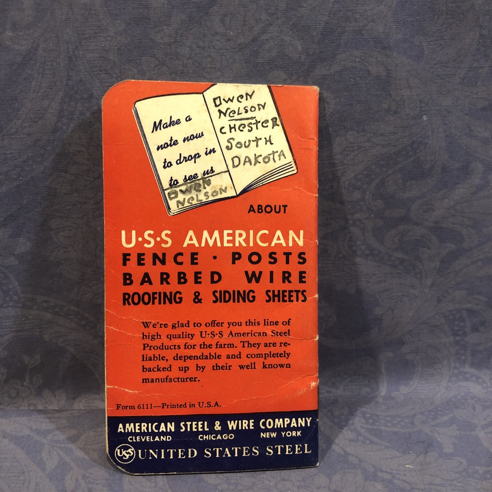 American Fence Memorandum Book From HW Ross Lumber Co, Chester SD 1940