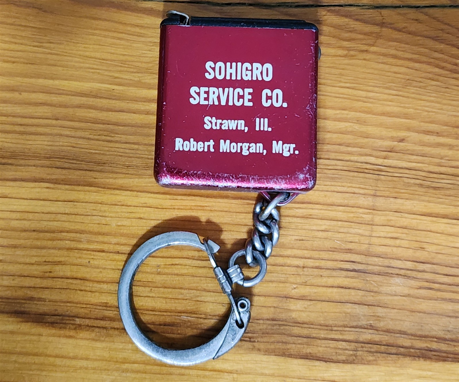 VINTAGE SOHIGRO SERVICE CO TAPE MEASURE STRAWN ILLINOIS ROBERT MORGAN MGR. 1.25&Prime;