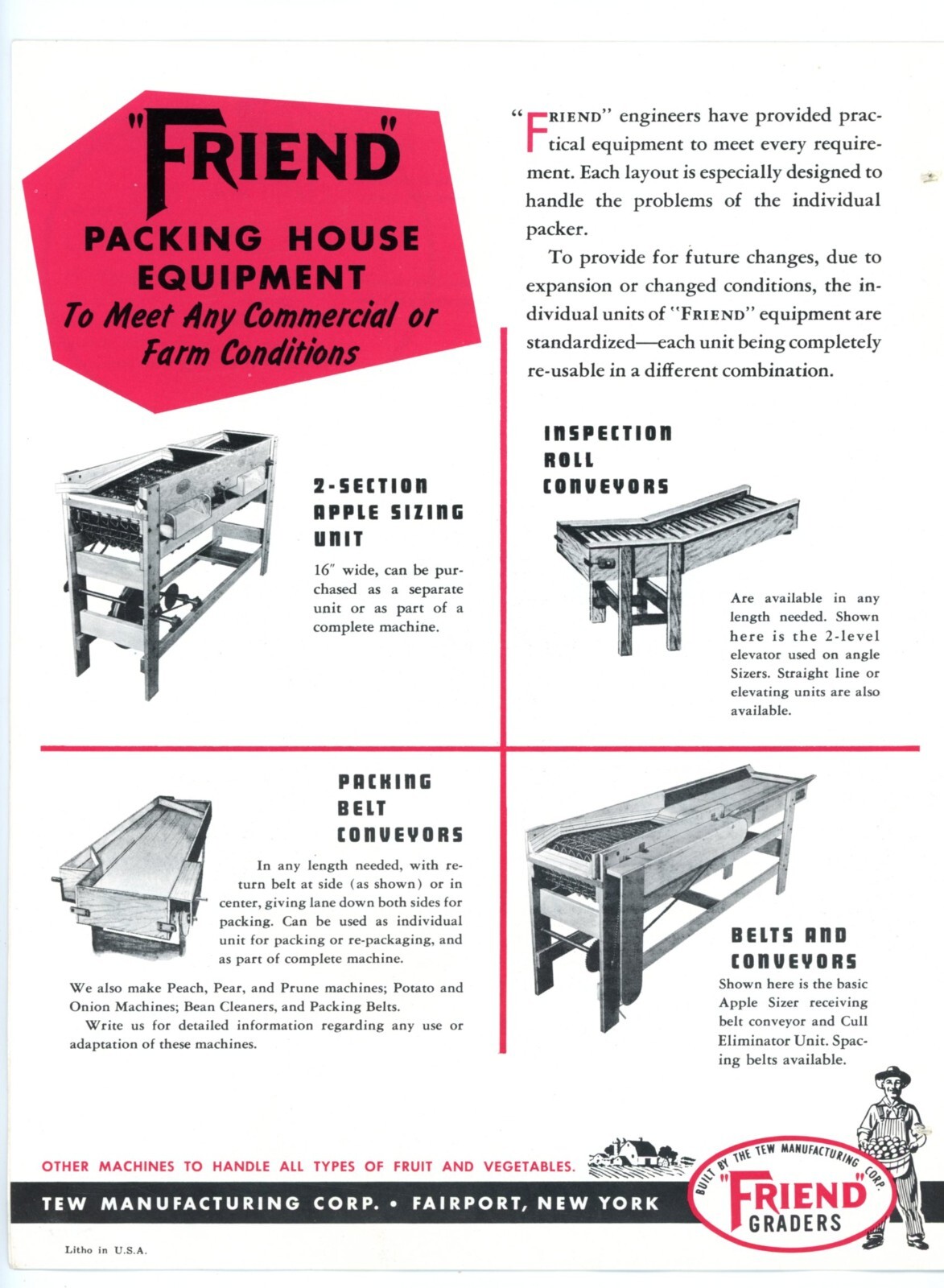 Friend Apple Brusher/Graders TEW Manufacturing Corp Fairport New York brochure