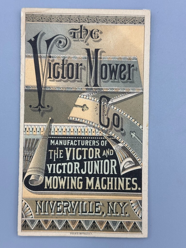 1880s VICTOR Mower FARM Victorian Folding Advertising Trade Card NIVERVILLE NY
