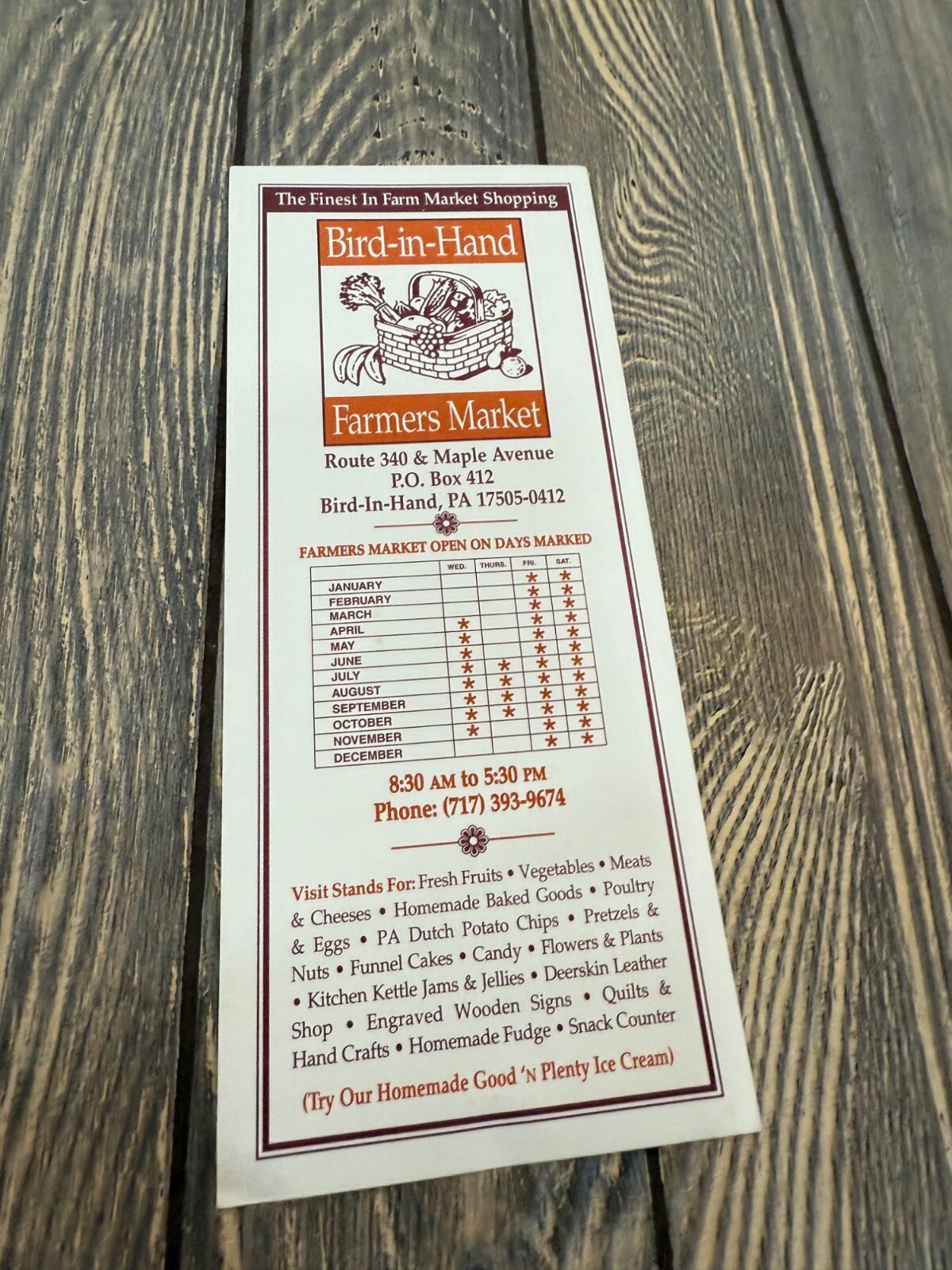 Bird-In-Hand Farmers Market Brochure With Market Days & Vendor Information