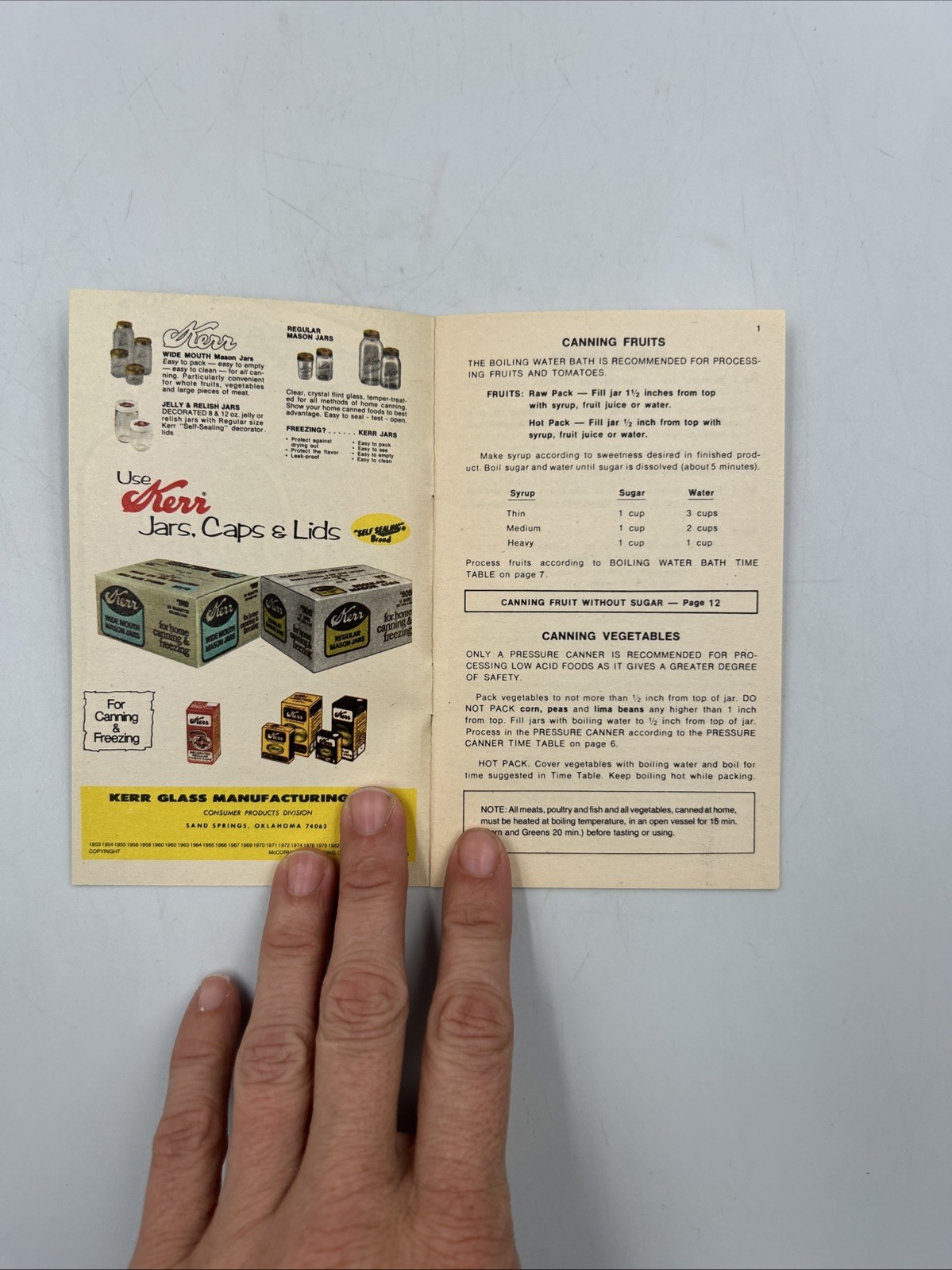 1984 Kerr Self Sealing Instruction Guide to Home Canning & Freezing Pamphlet