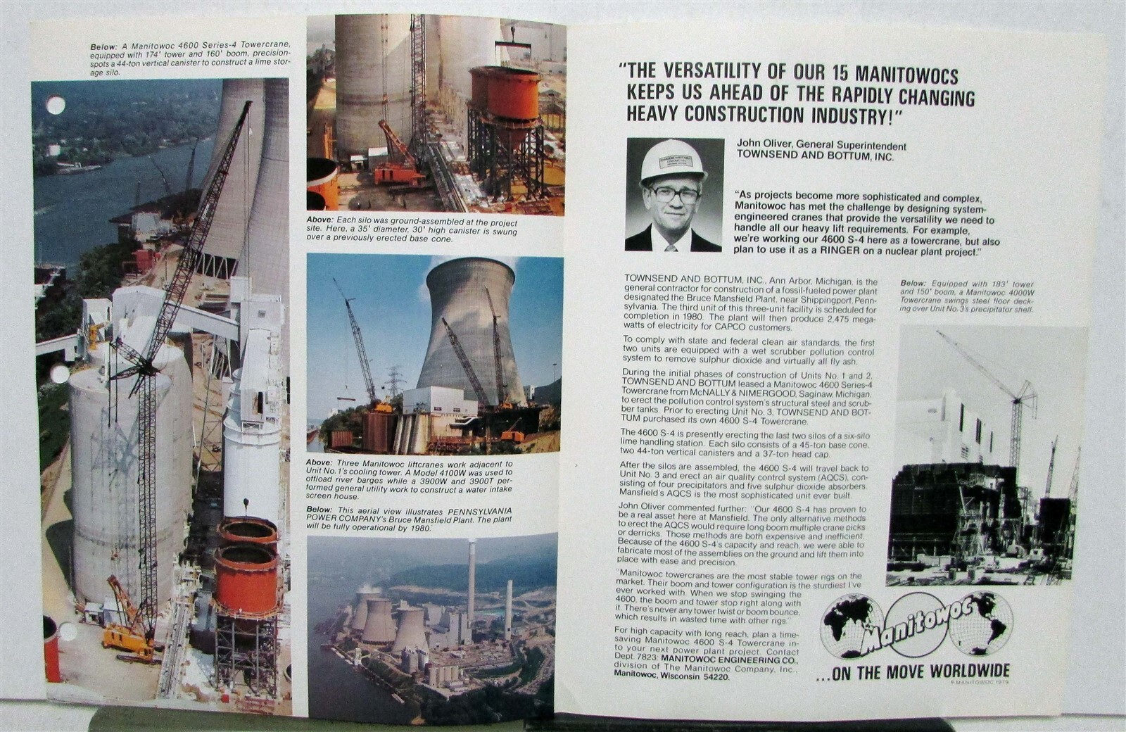 1979 Manitowoc Tower Crane Lift Crane Boom Construction Sales Folder