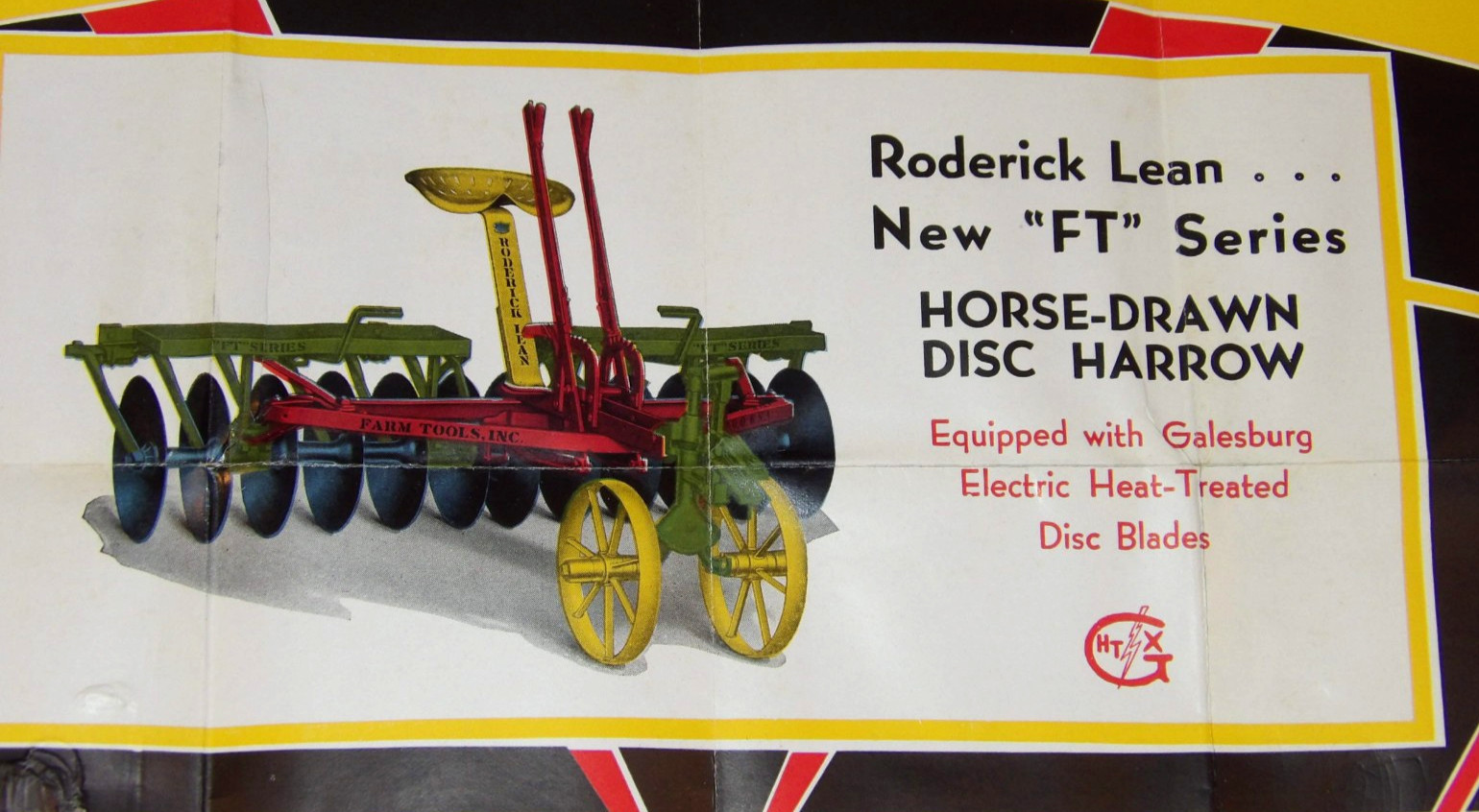 VTG 1938 RODERICK LEAN DISC HARROW ADVERTISING POSTER/BROCHURE! MANSFIELD, OH!