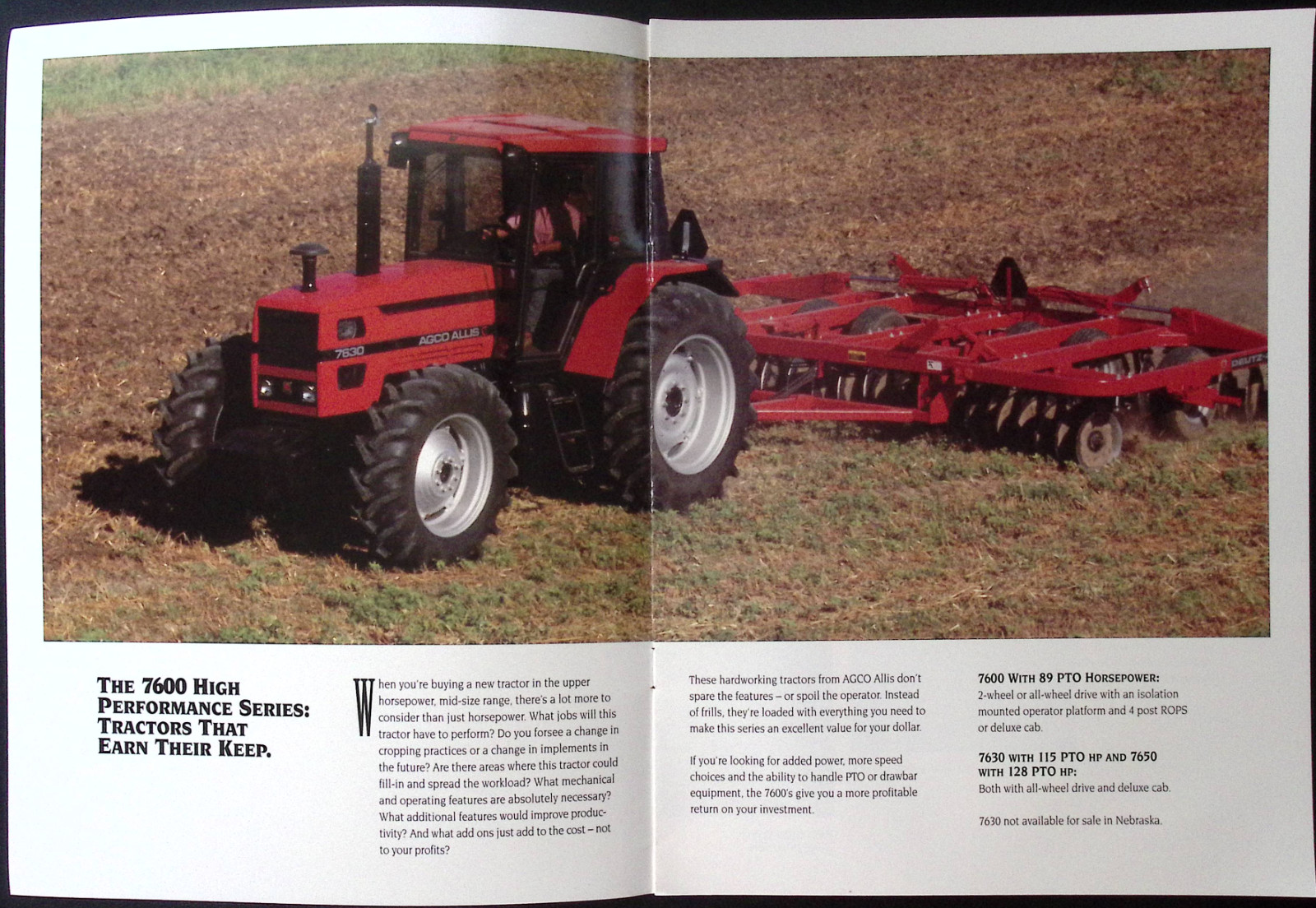 AGCO ALLIS 7600 Series 89/115/128 HP Tractors Specs Sales Brochure