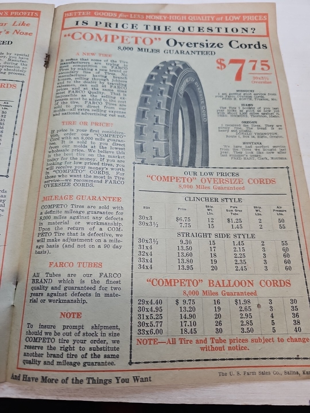1900s U.S. FARM SALES CO. SALLINA KANSAS CATALOG Farm Sales Catalog Book