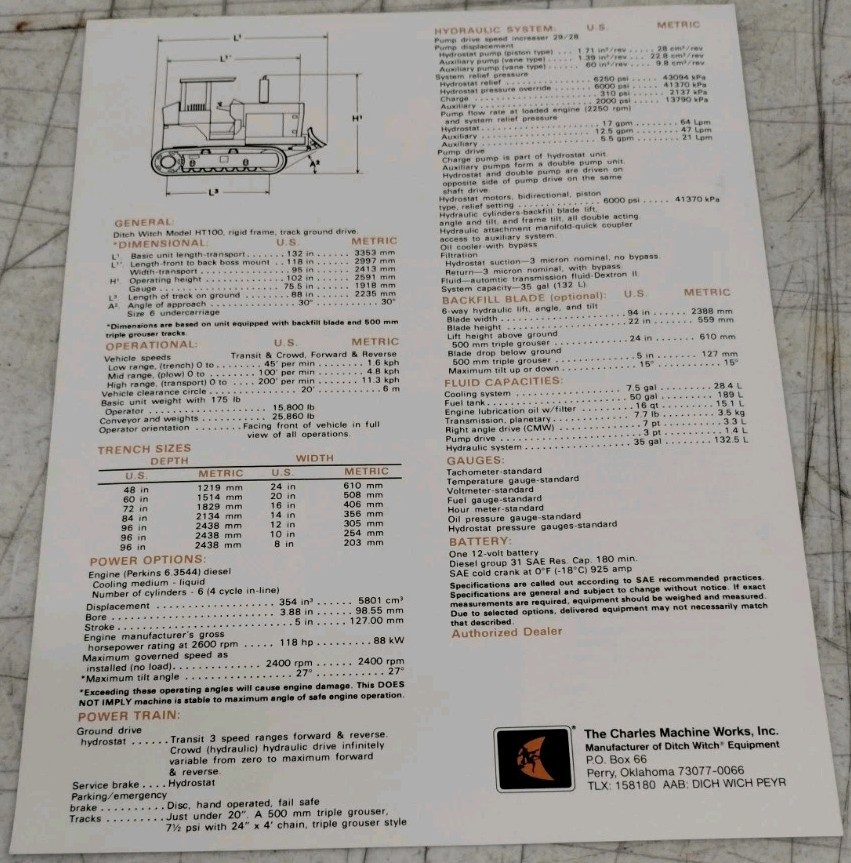 Ditch Witch HT100 Information And Sales Brochure