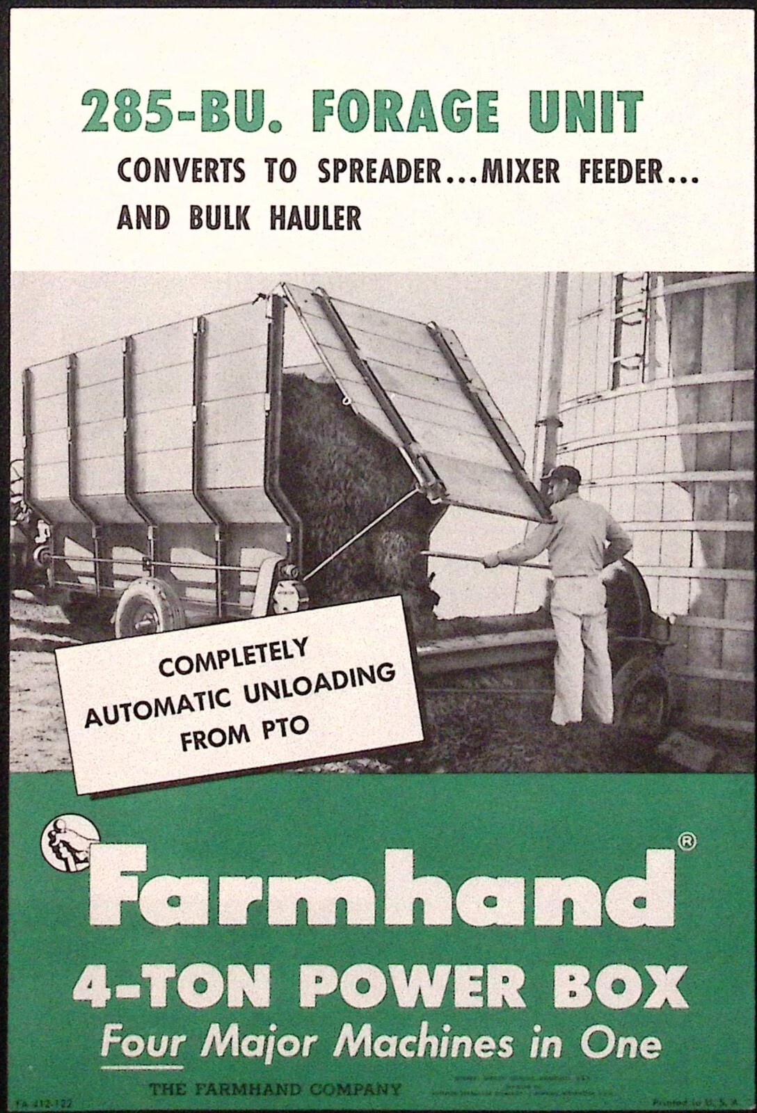 1953 Farmhand 4 Ton Power Box Spreader Forage unit Mixer Feeder Brochure
