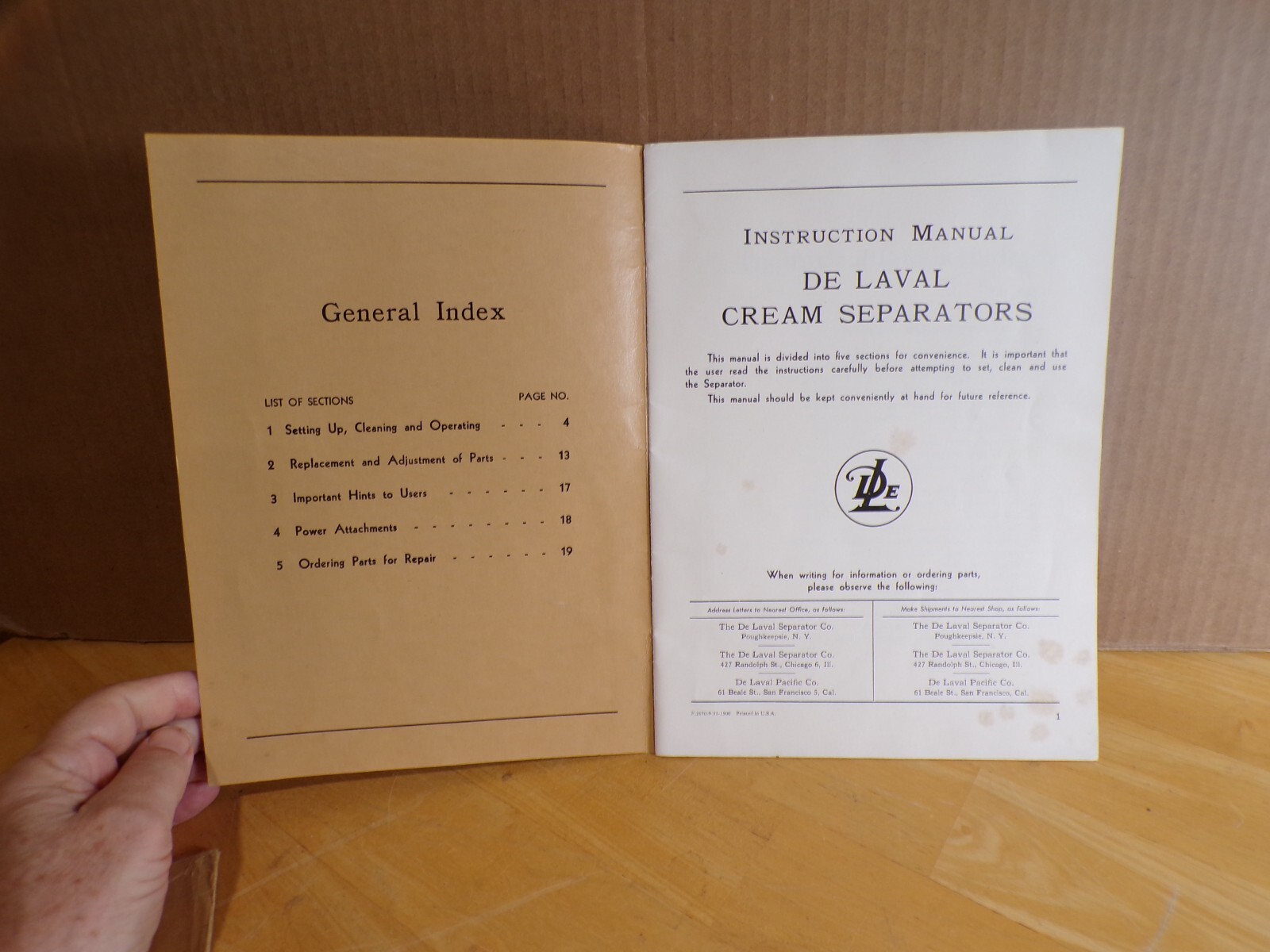 1951 Instruction Manual De Laval Cream Separators Booklet w/Envelope Dairy Cows