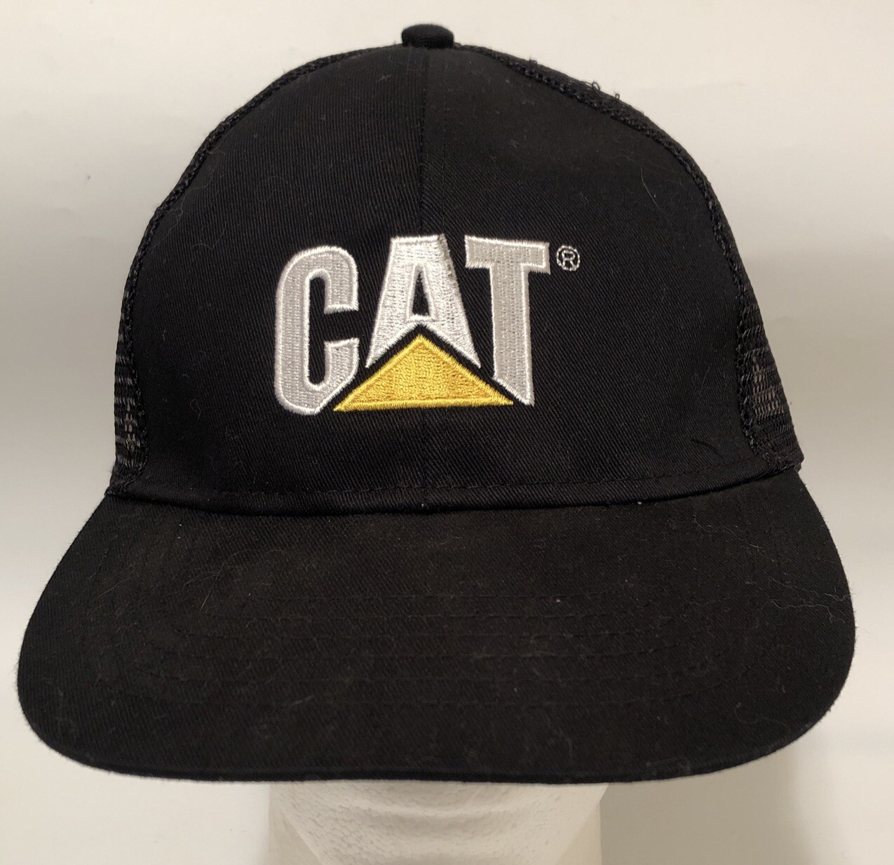 CAT Caterpillar Inc. Black Embroidered Adjustable Mesh Back Trucker Hat Cap New