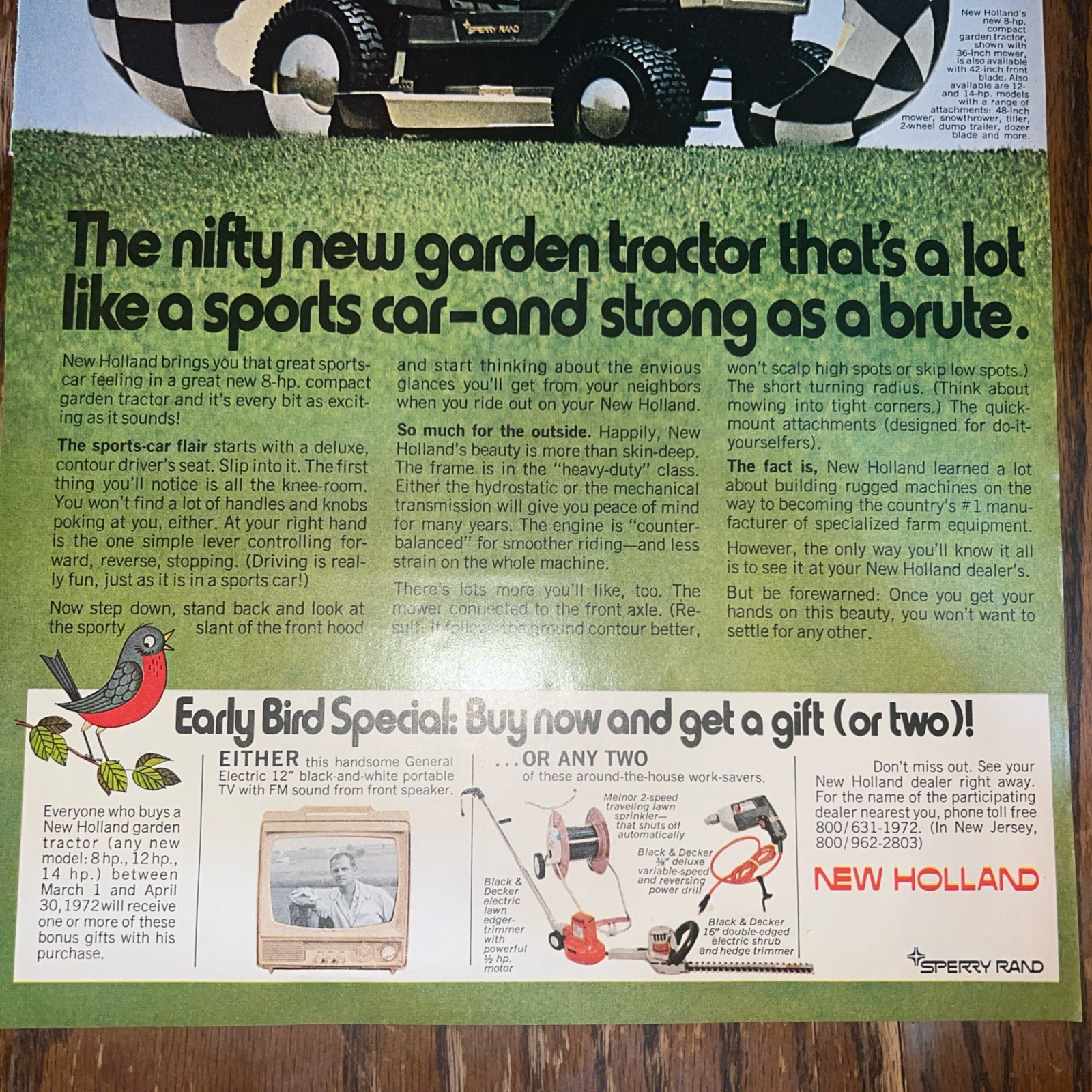 1972 Sperry Rand New Holland Garden Tractor PRINT AD A Lot Like a Sports Car
