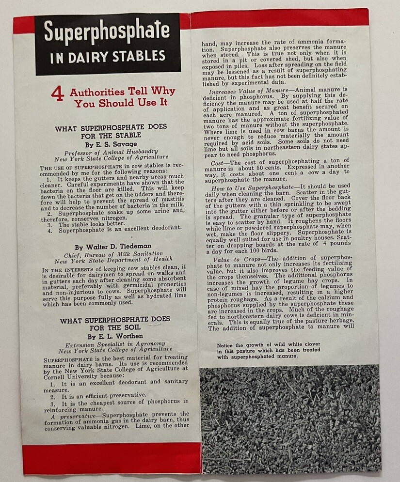 Brochure- Superphosphate In Dairy Stables NY State College Of Agriculture 1930’s