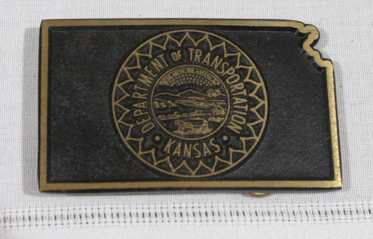 Vintage Kansas Department of Transportation Brass Belt Buckle