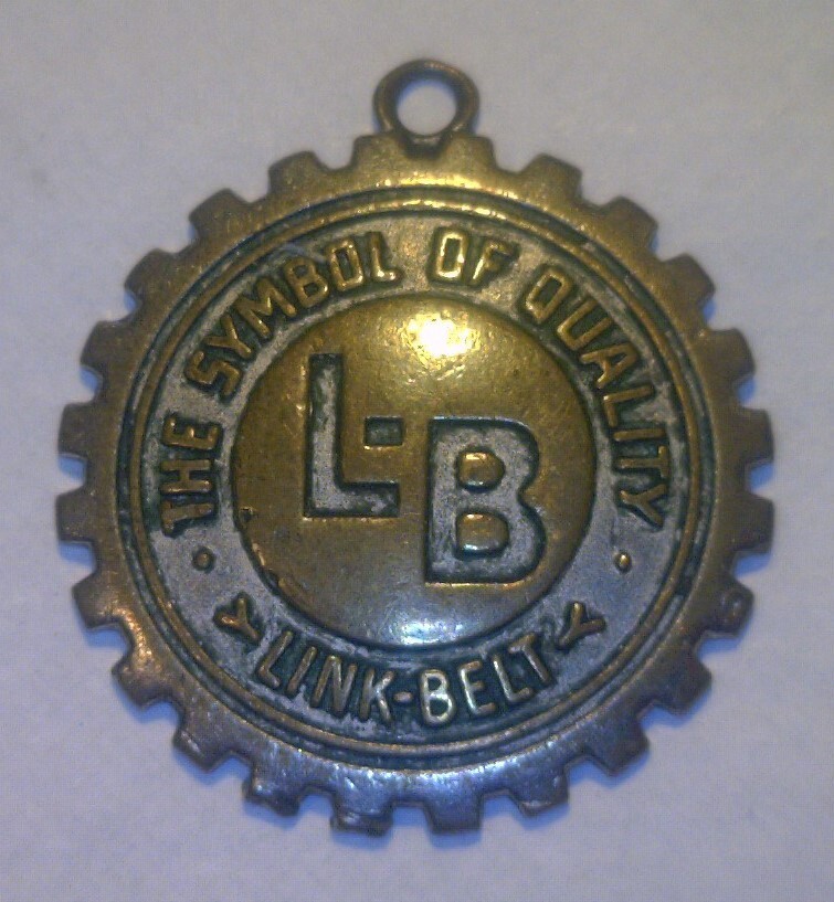 Vinatge Link-Belt silver plated brass advertising fob