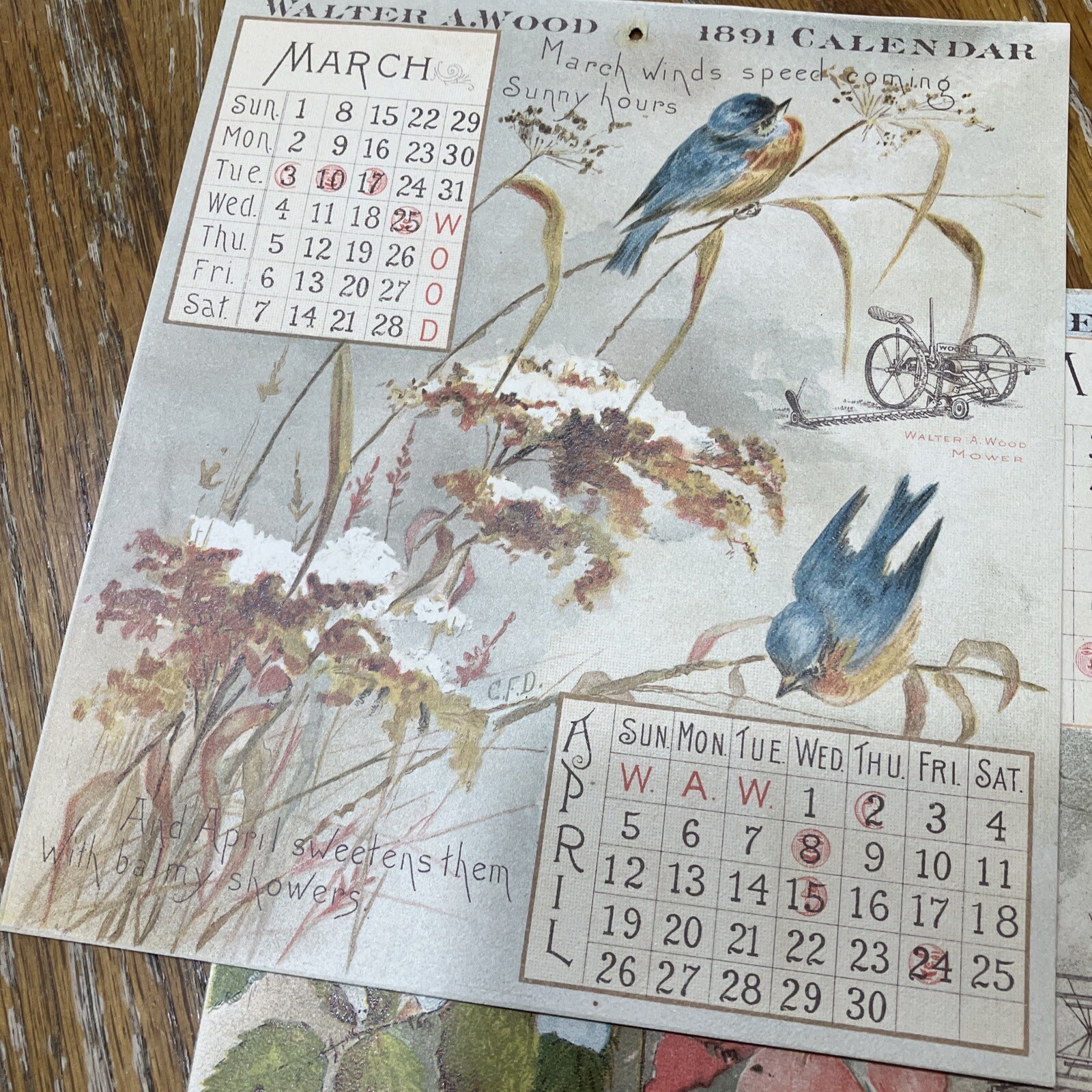 Antique 1891 Advertising Calendar Walter A. Wood Agriculture Farm Many Pages