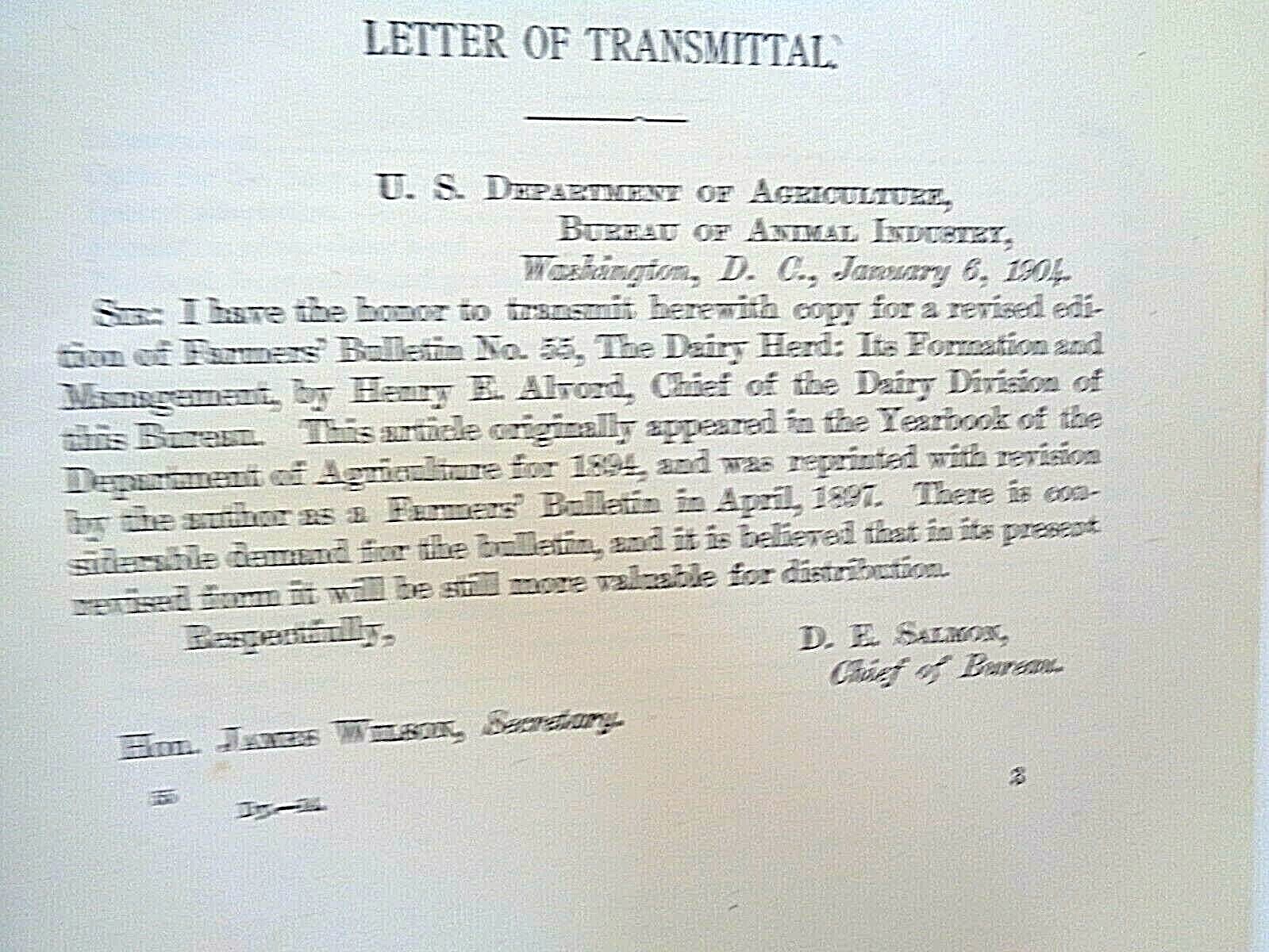 US DEPARTMENT OF AGRICULTURE FARMER&rsquo;S BULLETIN 1904 THE DAIRY HERD