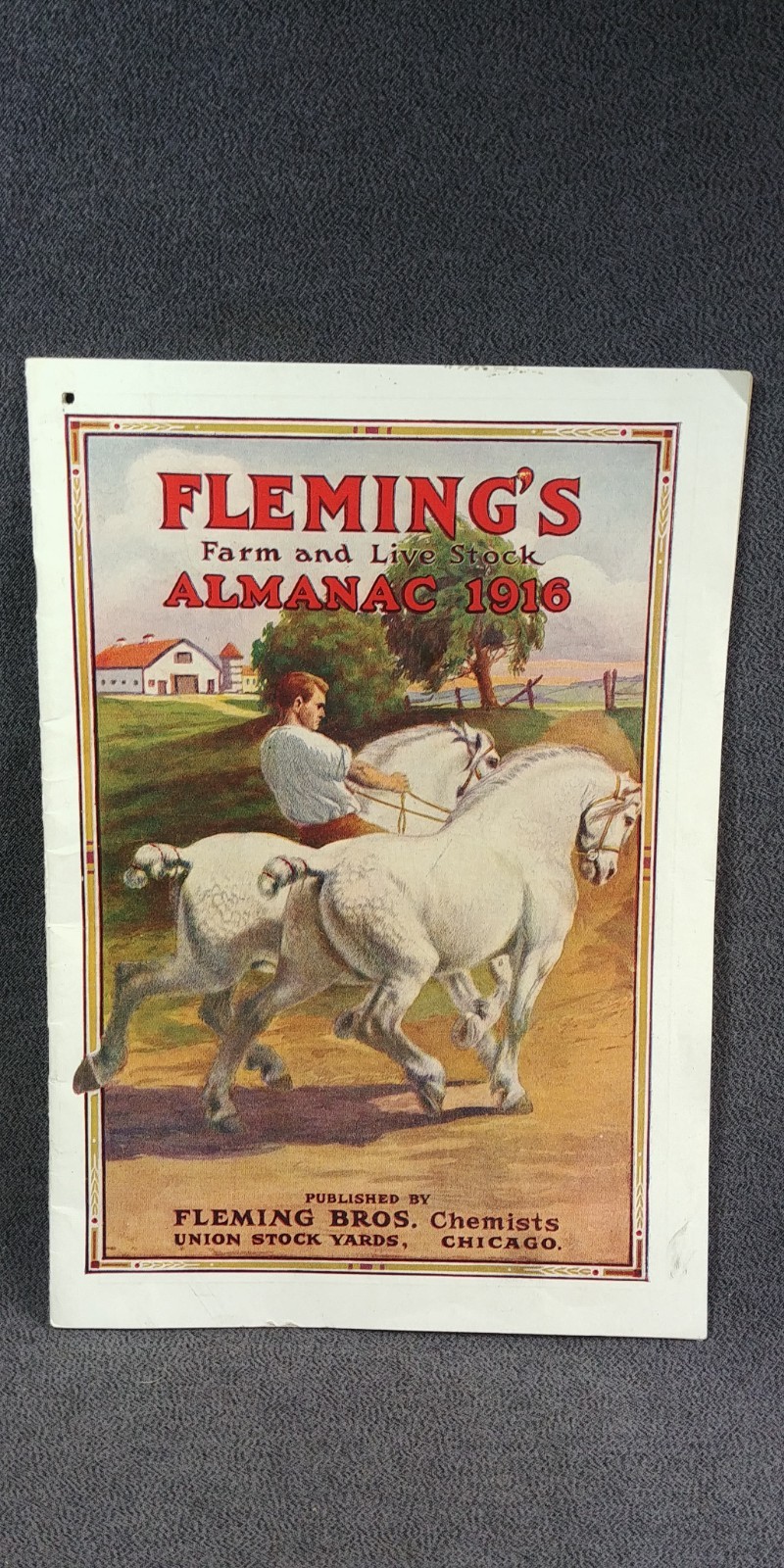 &rsquo;16 Fleming Brother Farm Live Stock Almanac Ag Ad Veterinary Horse Art Print G38