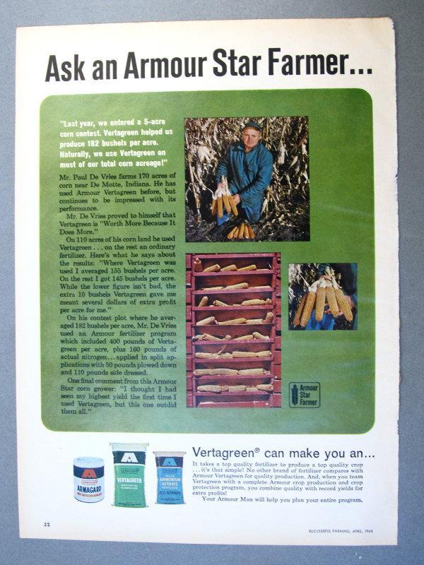 Original 1966 Fertilizer Ad Photo Endorsed Paul De Vries, De Motte, Indiana
