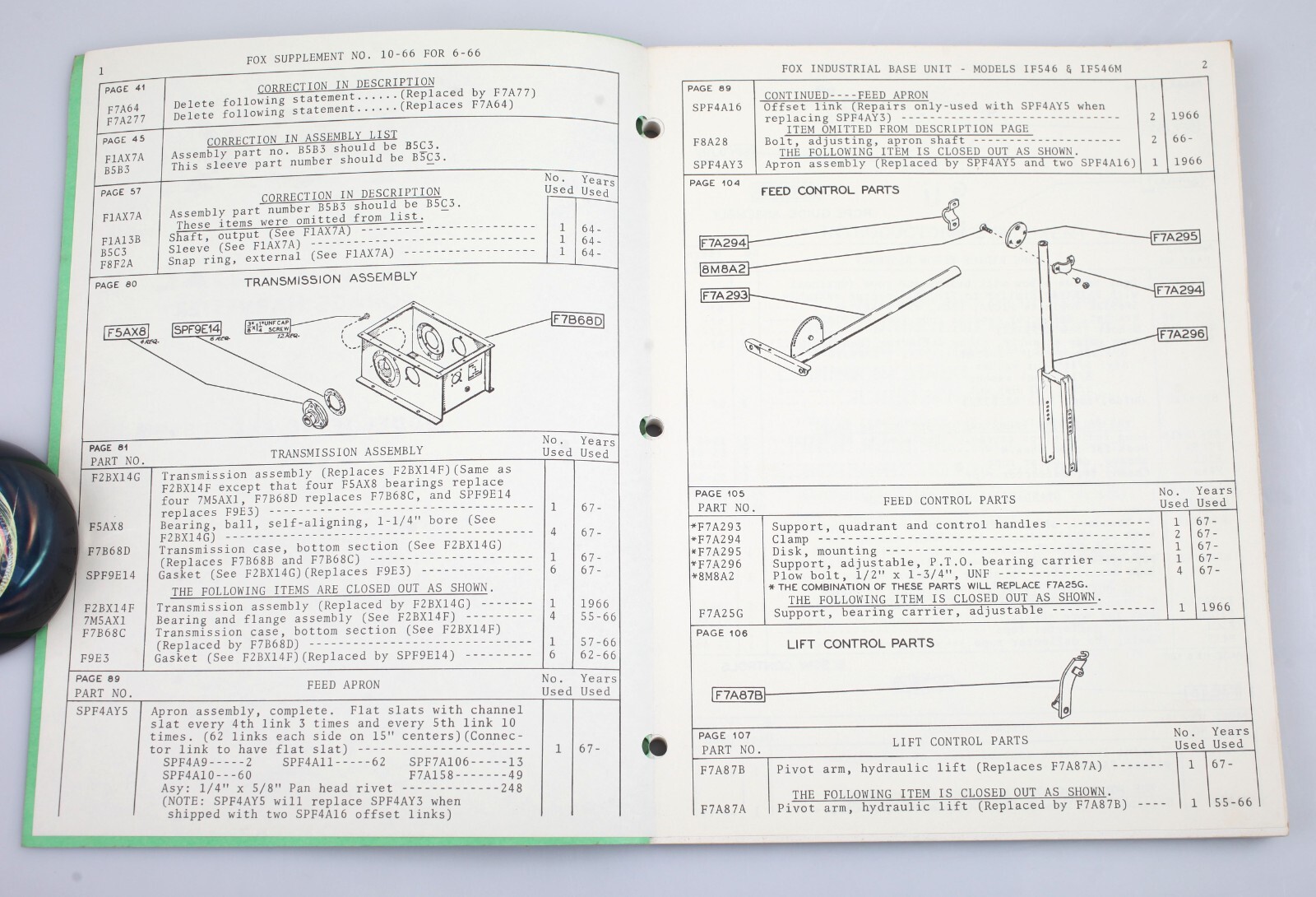 1967 Fox Industrial Forage Harvester Instruction and Parts Booklet Appleton WI