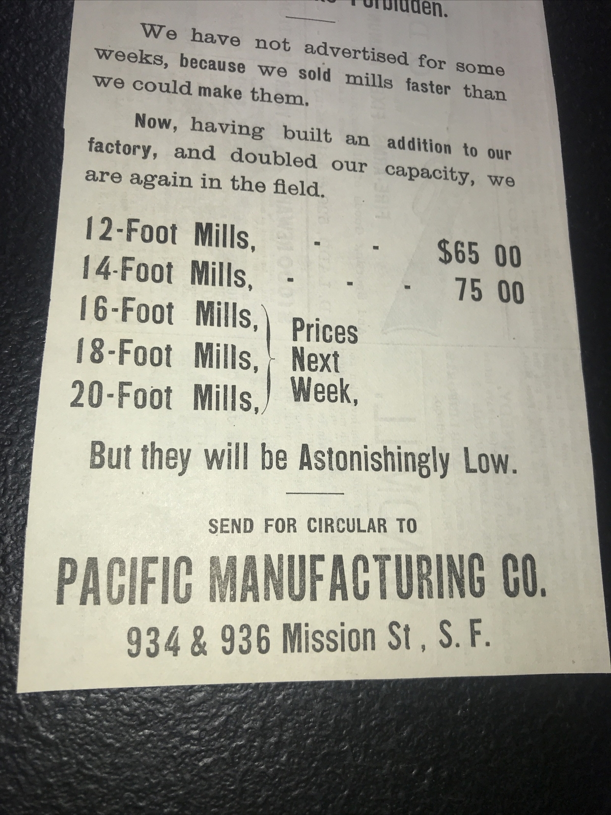 1886 Cyclone Windmill Farm Advertising – San Francisco – California 9”