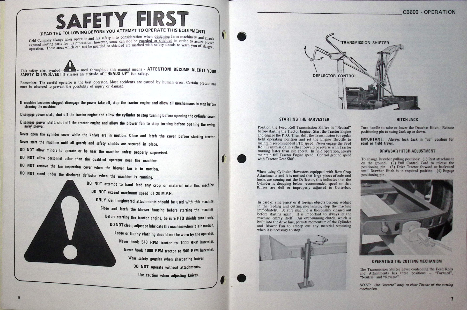 GEHL CB 600 FORAGE HARVESTER OWNERS MANUAL