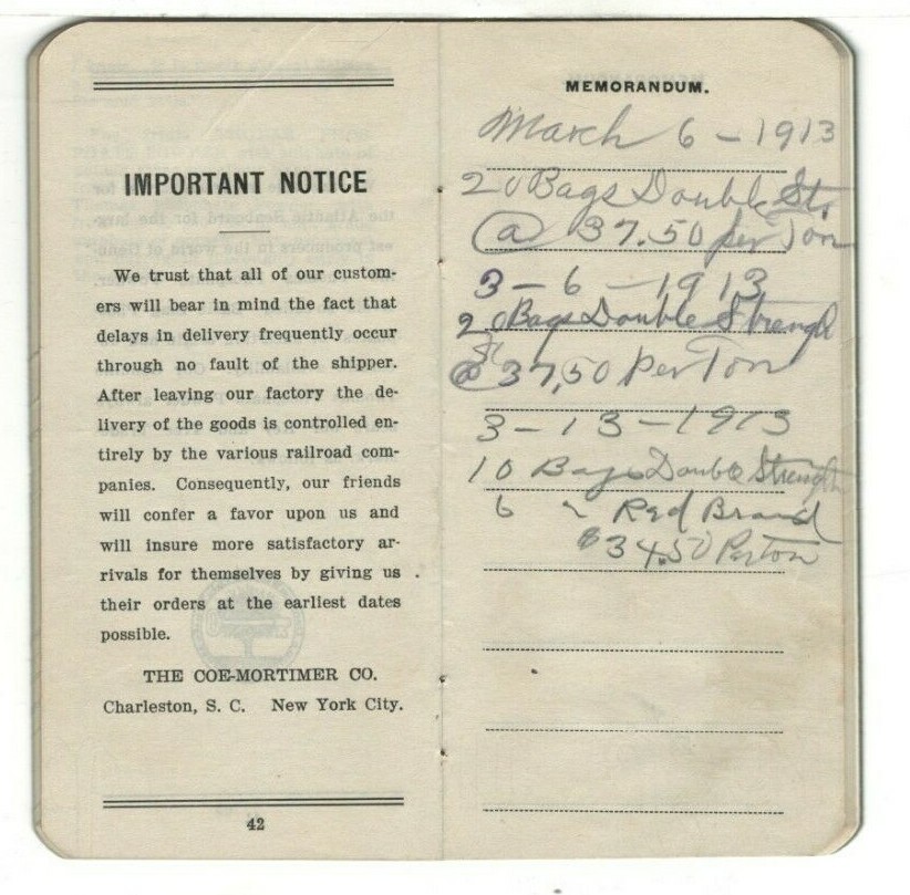 1913 Ad Booklet: Coe Mortimer Company, NY Fertilizers – 64 Pages – 5.5” x 2.7”