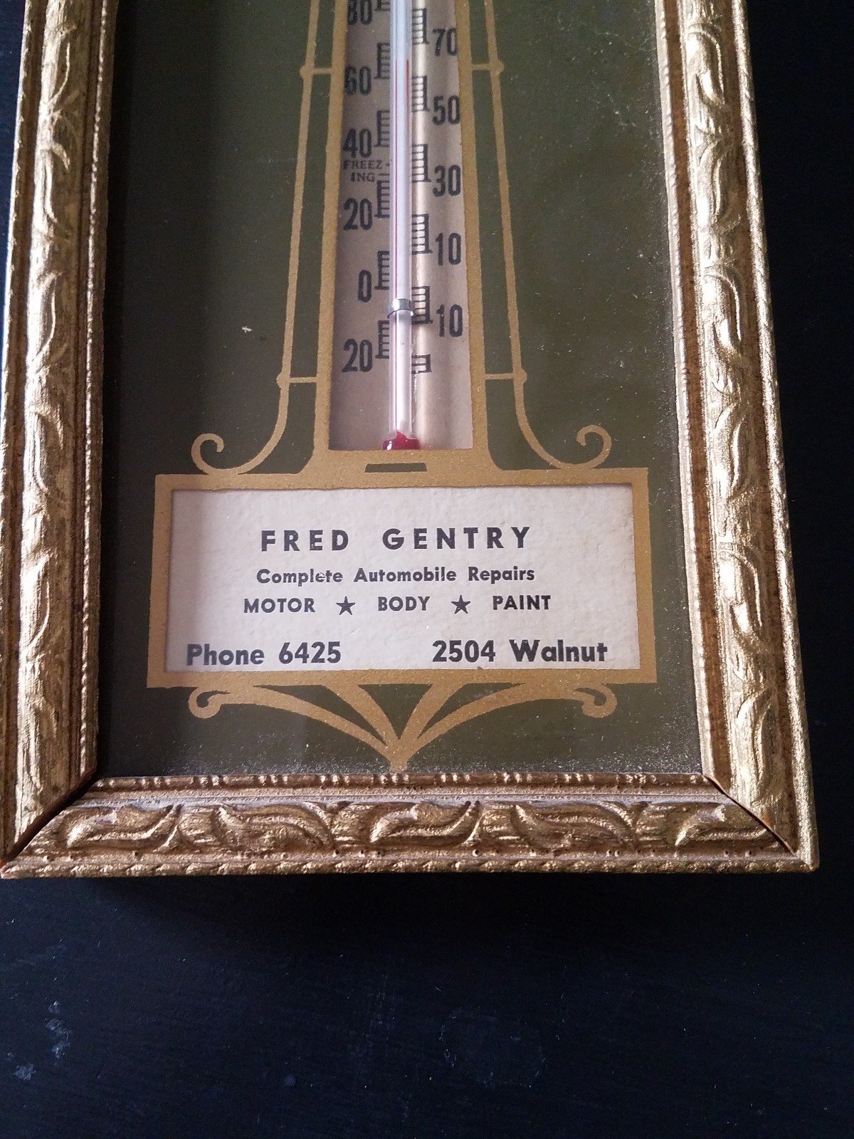 Vintage 1950&rsquo;s Thermometer Fred Gentry Complete Auto Repair Texas TX Rare Works!