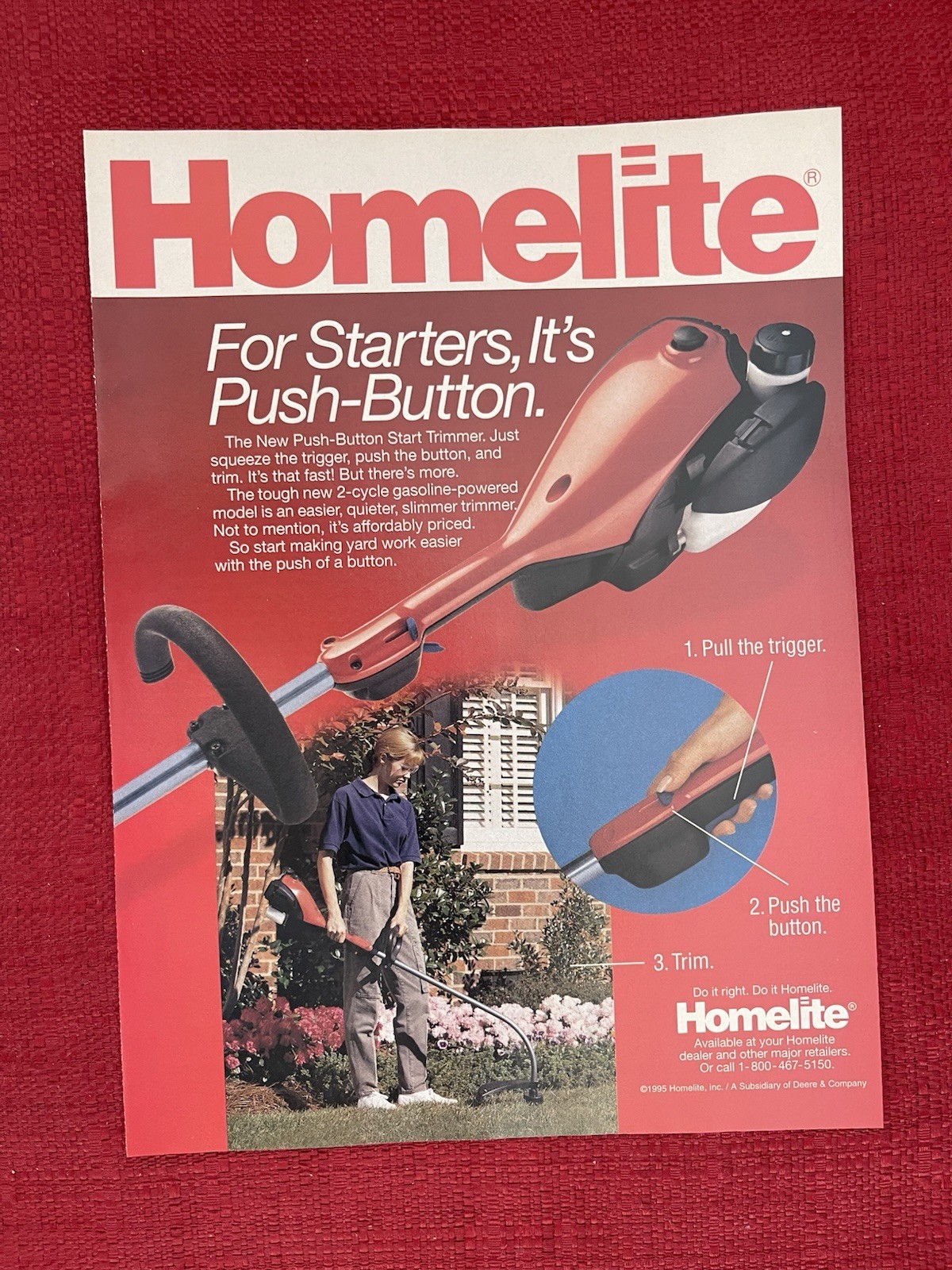 Vintage 1995 Print Ad Homelite Push Button Start Trimmer Weed Lawn Advertisement