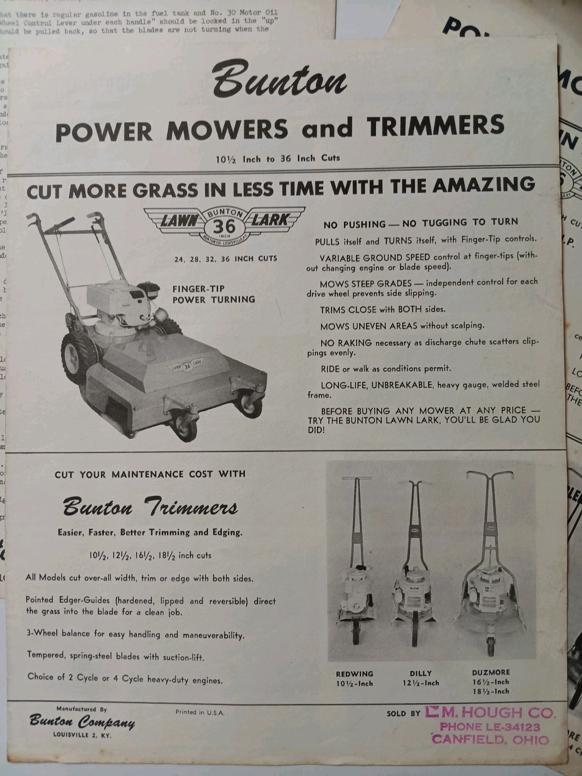 6 Bunton Lawn & Garden Mowers Brochure Lawn LARK, Fort Knox, Instructions