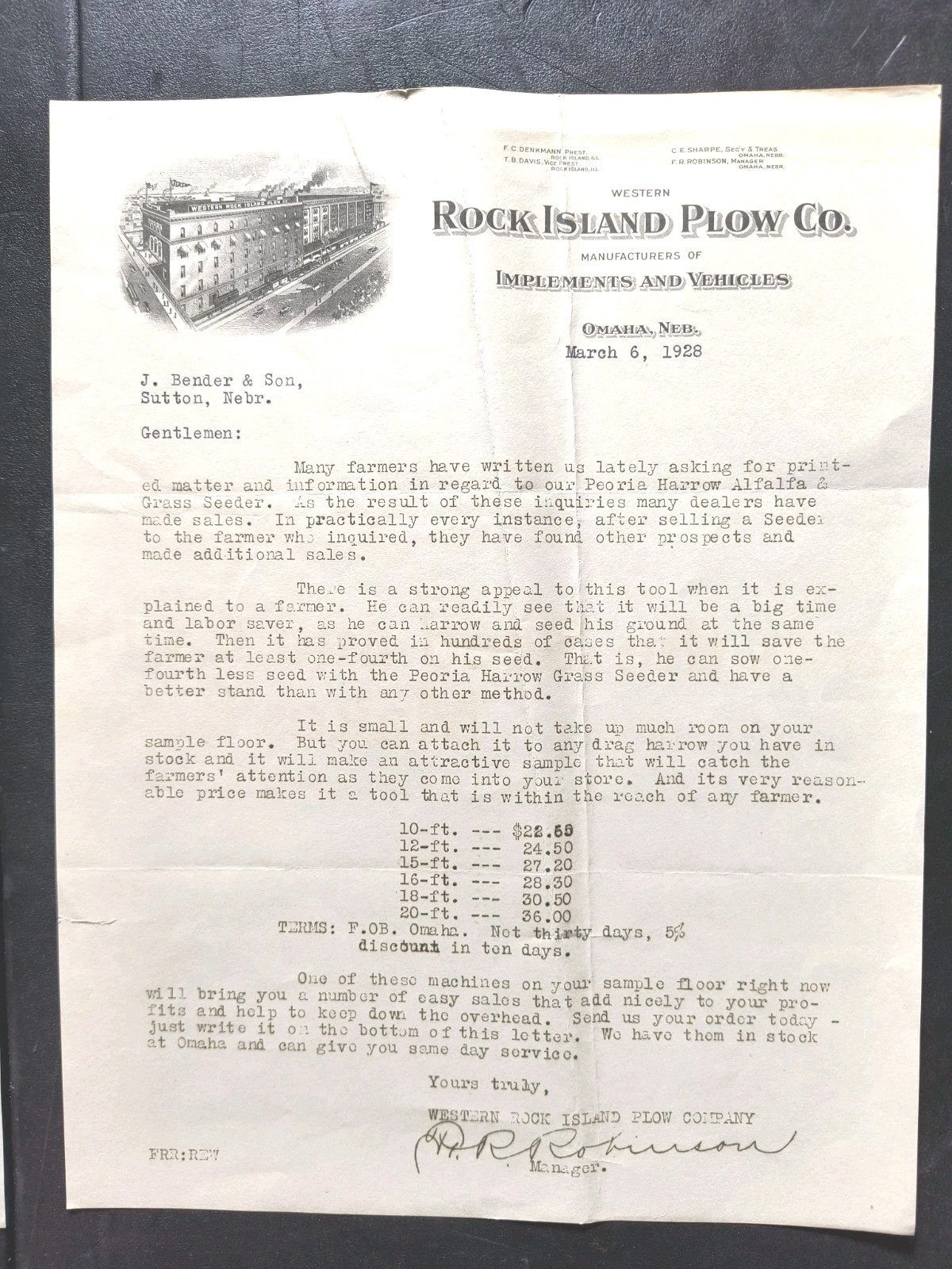 1920s Rock Island Plow Co Sales Letter Peoria Drill Sale Brochure Lot