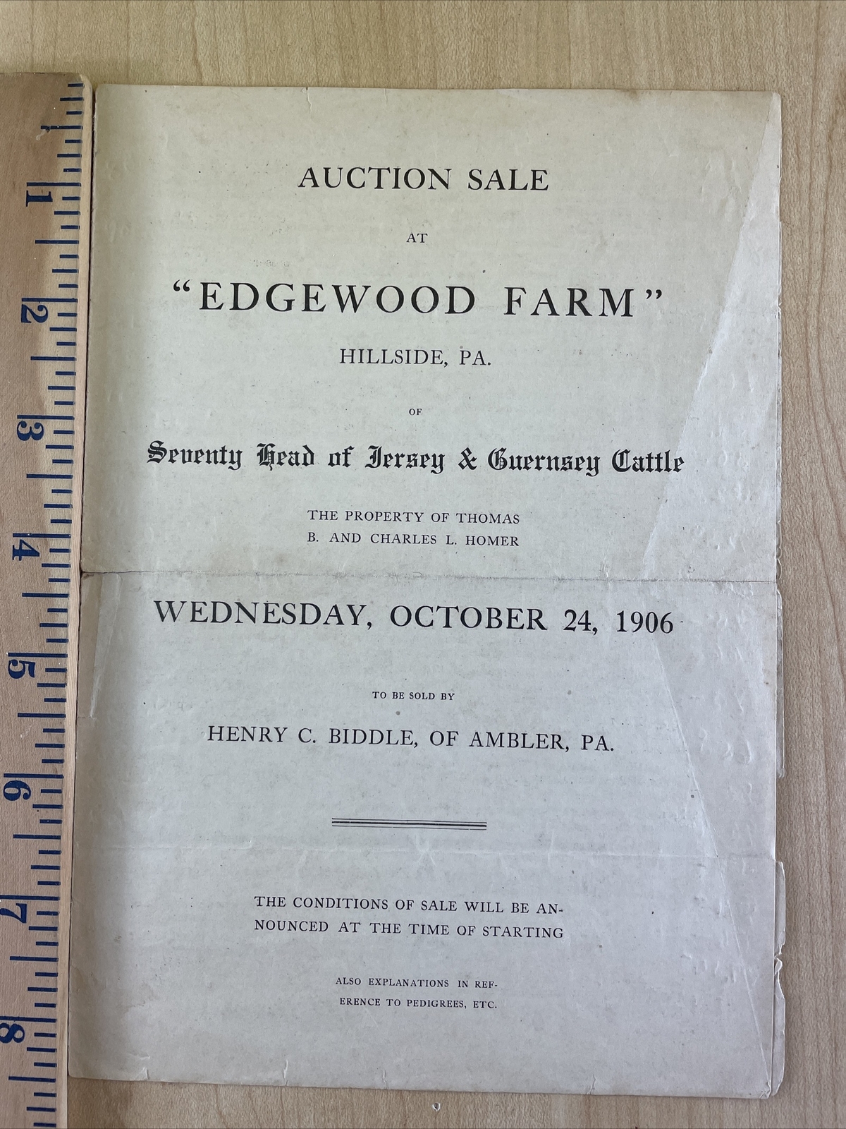 1906 PUBLIC SALE 8.5×6 Brochure Jersey & Guernsey Cattle Auction EDGEWOOD FARM