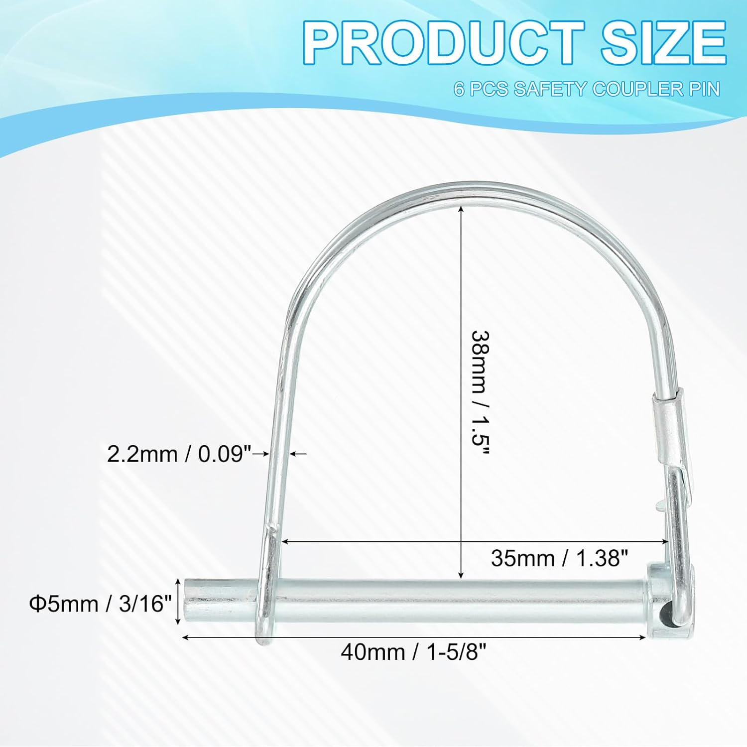 Trailer Coupler Pin 3/16×1-5/8×1.38&Prime;(D*L*IW), 6 Pcs Wire Lock Pin Safety Shaft L