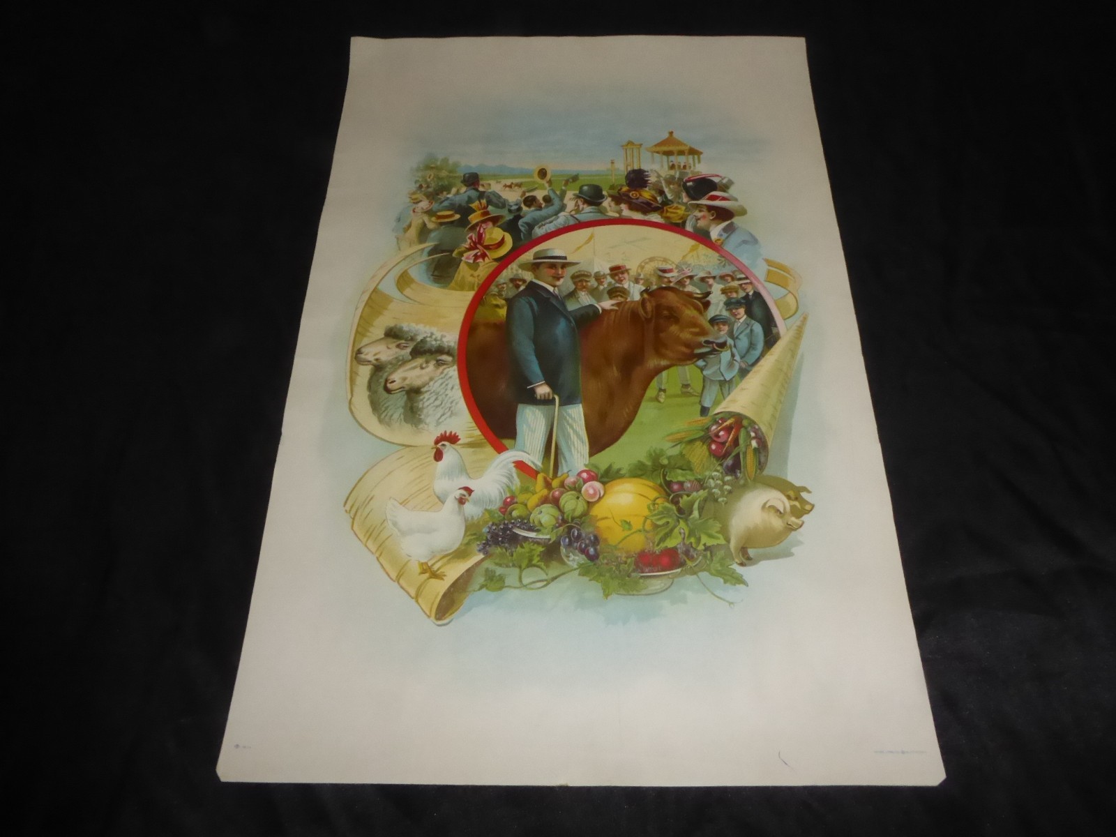 ORIGINAL ANTIQUE 1900 STONE LITHO HAYES STATE FAIR LIVESTOCK HORSE RACING POSTER