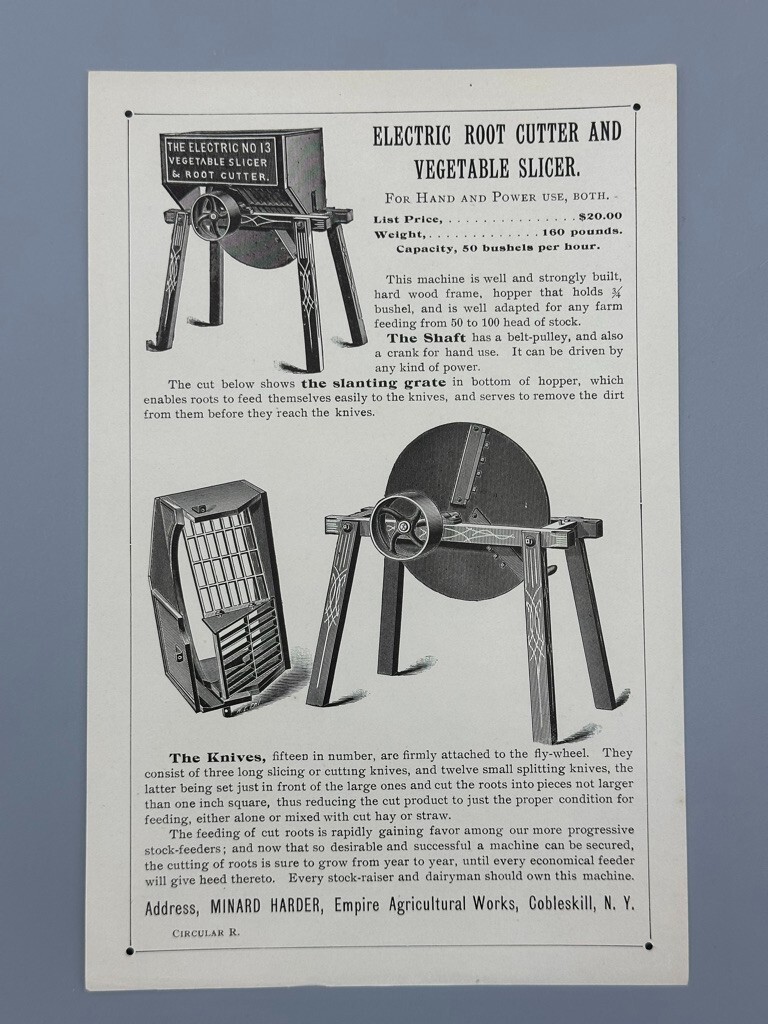 1890s EMPIRE Ag Works Vegetable Root Slicer FARM ADVERTISING Circular Cobleskill