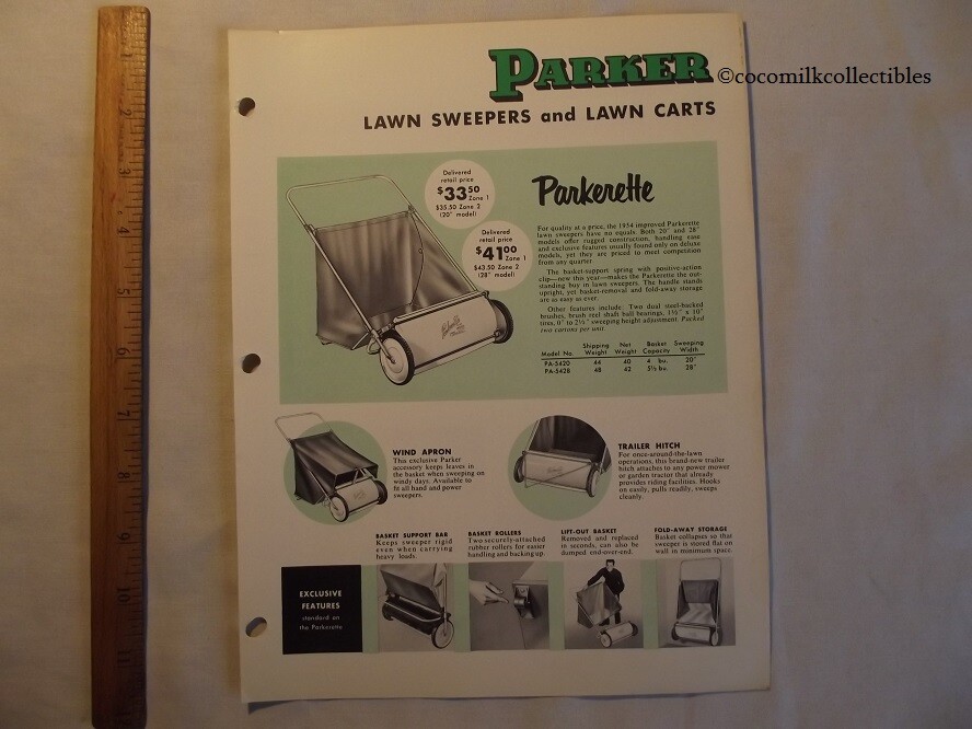 1950&rsquo;s 60s Sales Brochure Parker Lawn Sweepers Carts Springfield Ohio Grass