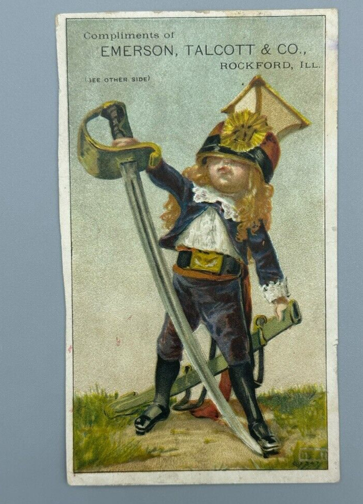 1880s FARM MACHINERY Emerson Talcott MOWER Advertising Trade Card ROCKFORD IL