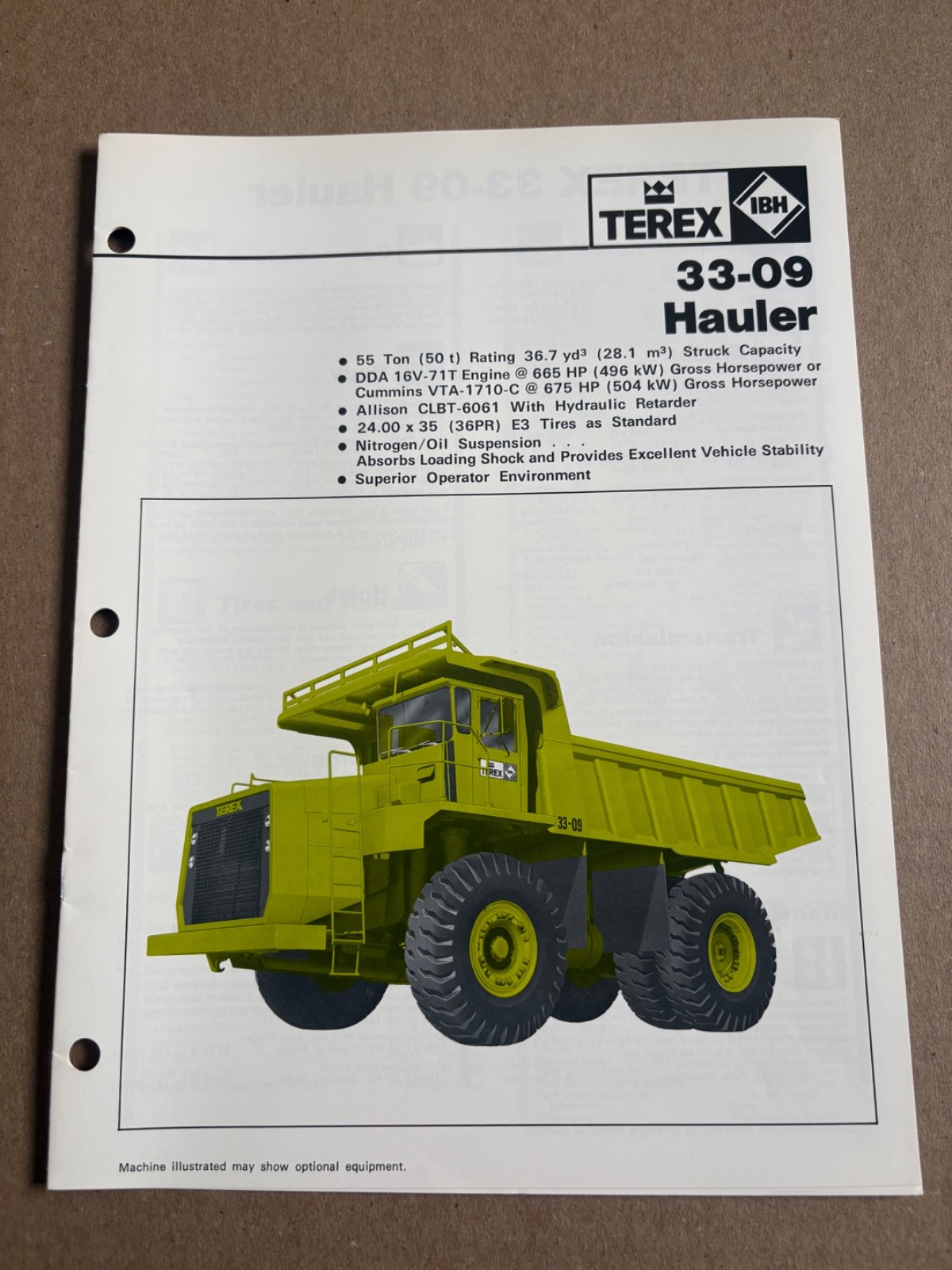 Vintage Terex 33-09 Dump Truck Specifications Sales Brochure