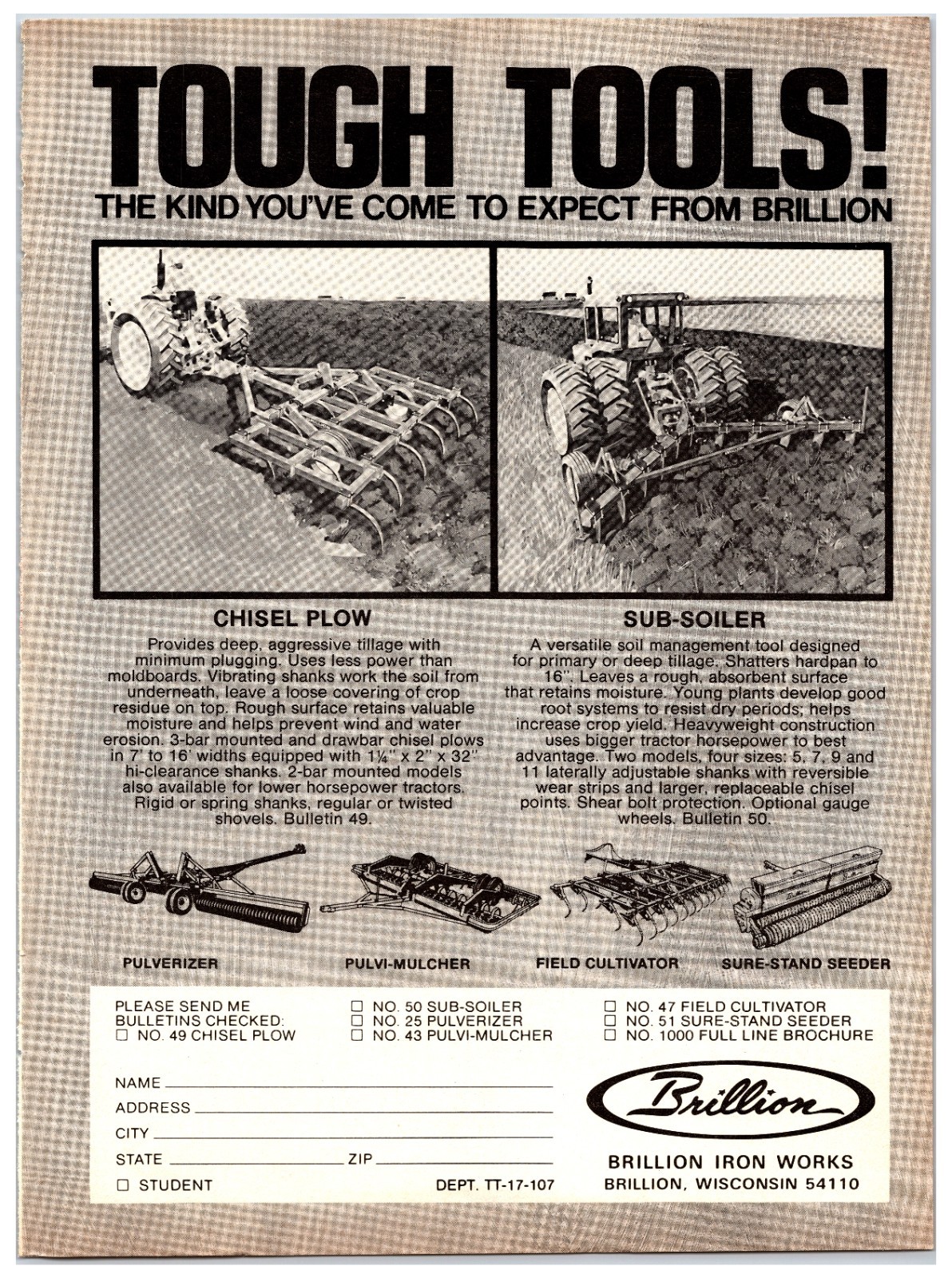 Vintage 1977 Brillion Tillage Tools Original Print Ad (8 x 11) Advertisement