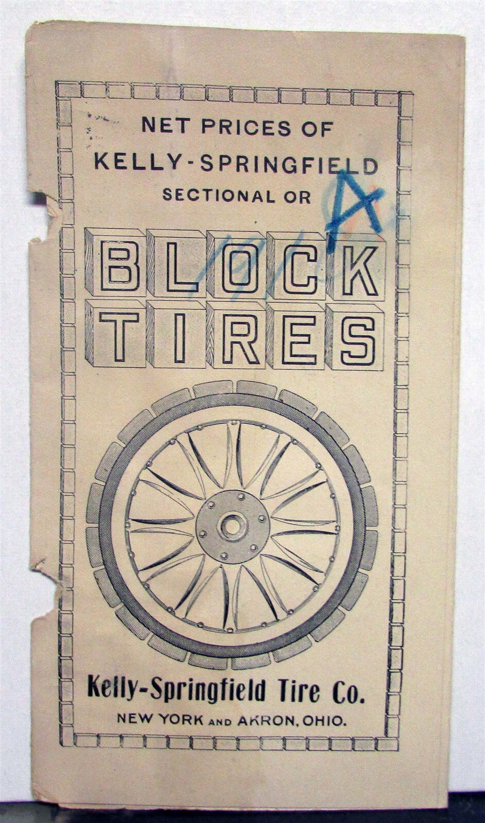 1910 Kelly Springfield Block Tires Net Pricing Specs Sales Tri-Folder