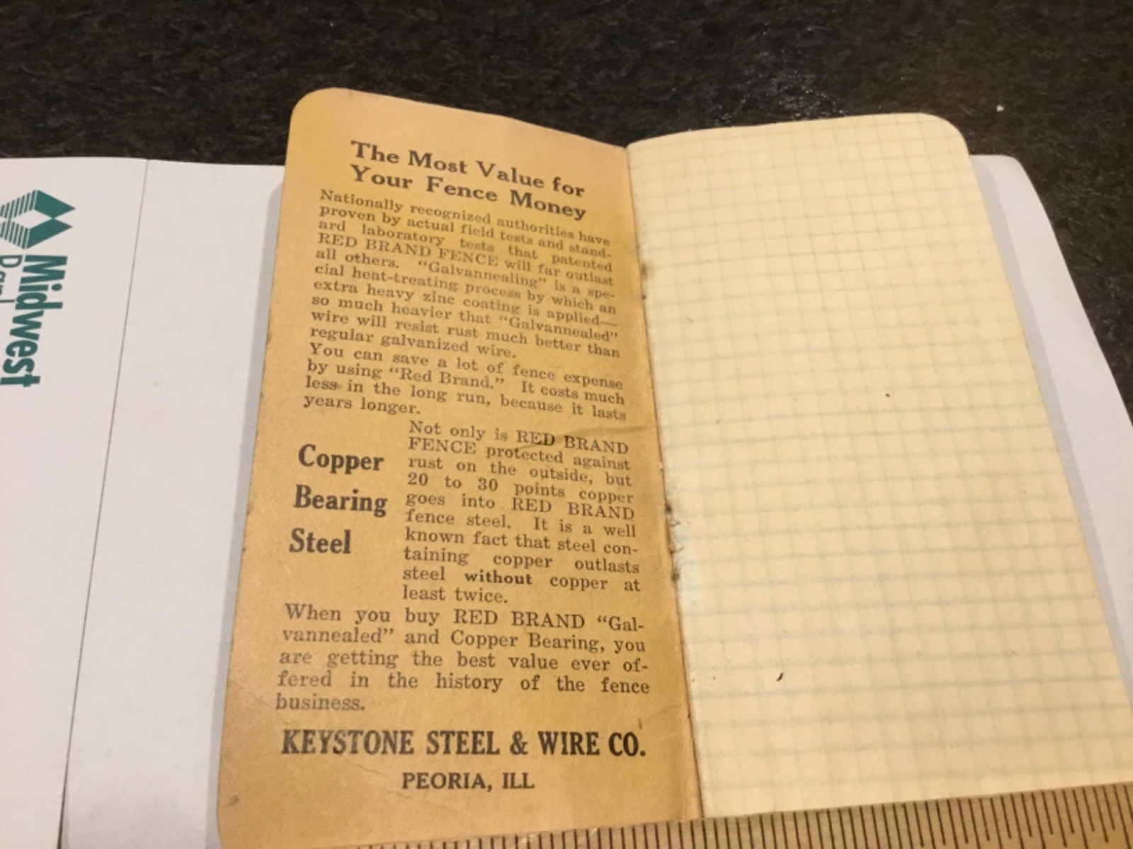 VINTAGE MONARCH RED BRAND FENCING NOTEBOOK SUNSHINE FEED STORE PARIS ILLINOIS