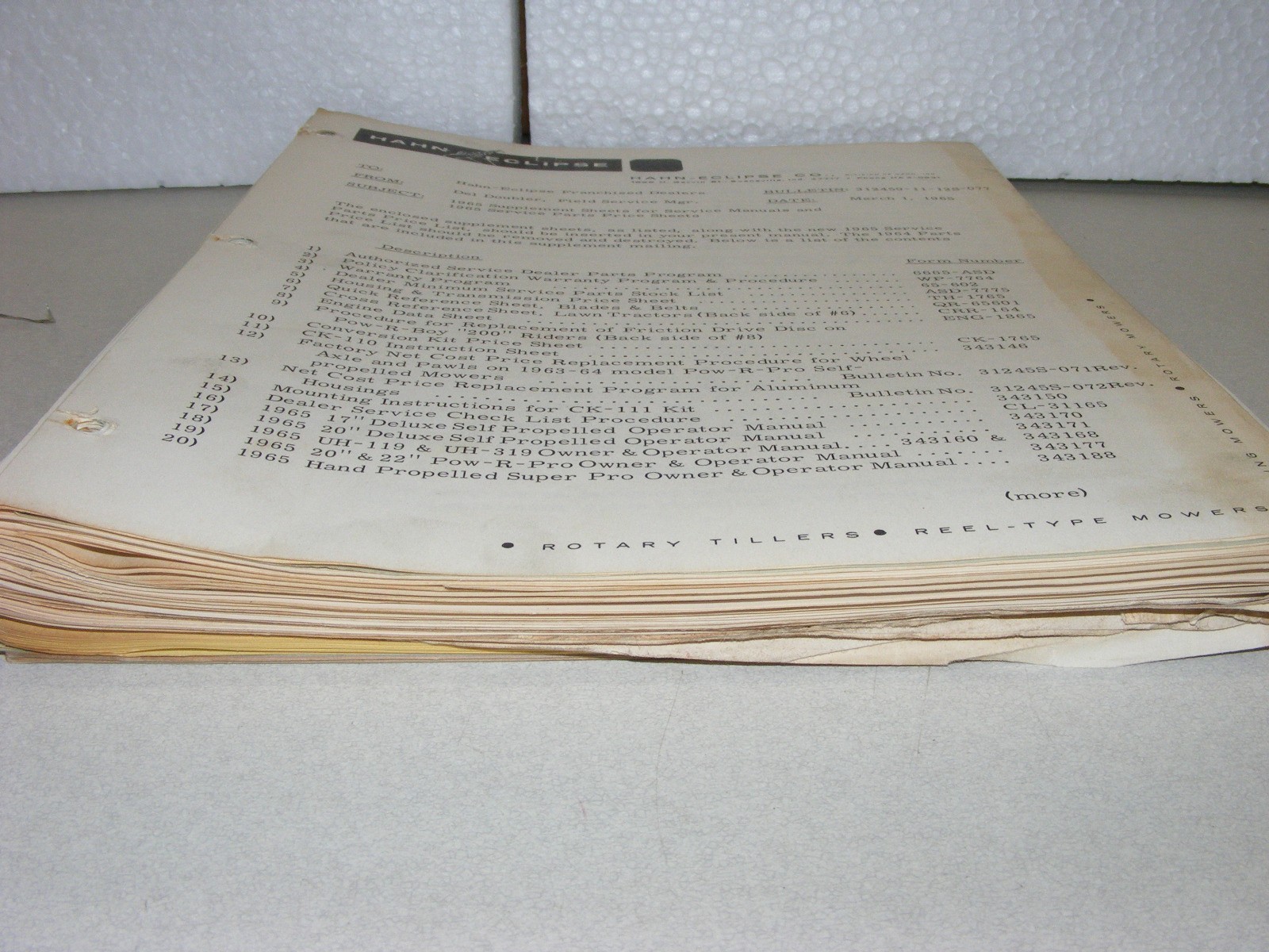 1960s Hahn Eclipse Mower Master Parts Catalog Maintenance Manual