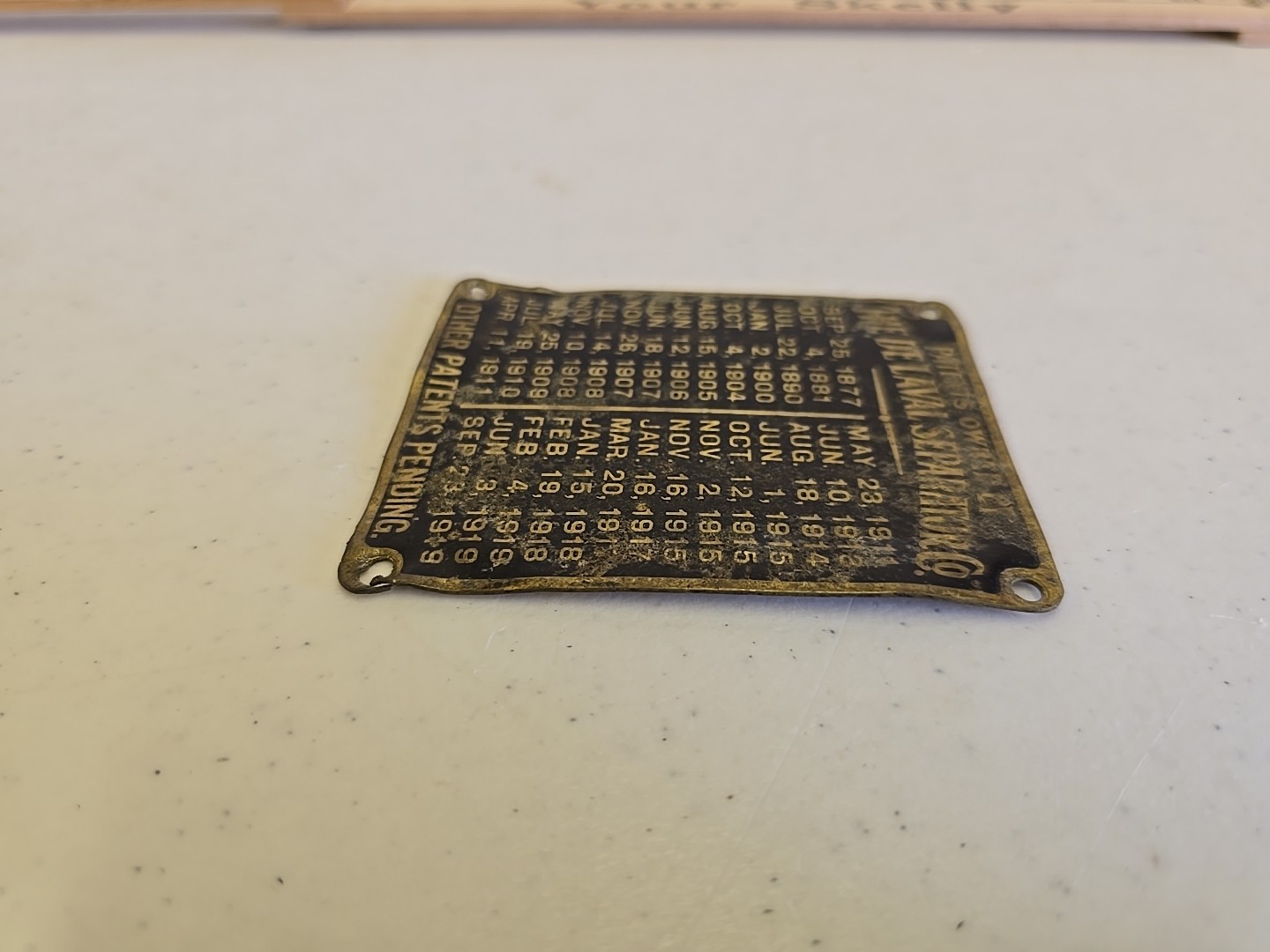 Antique De Laval Seperator Co Advertising 1919 Brass Patent List Badge Emblem