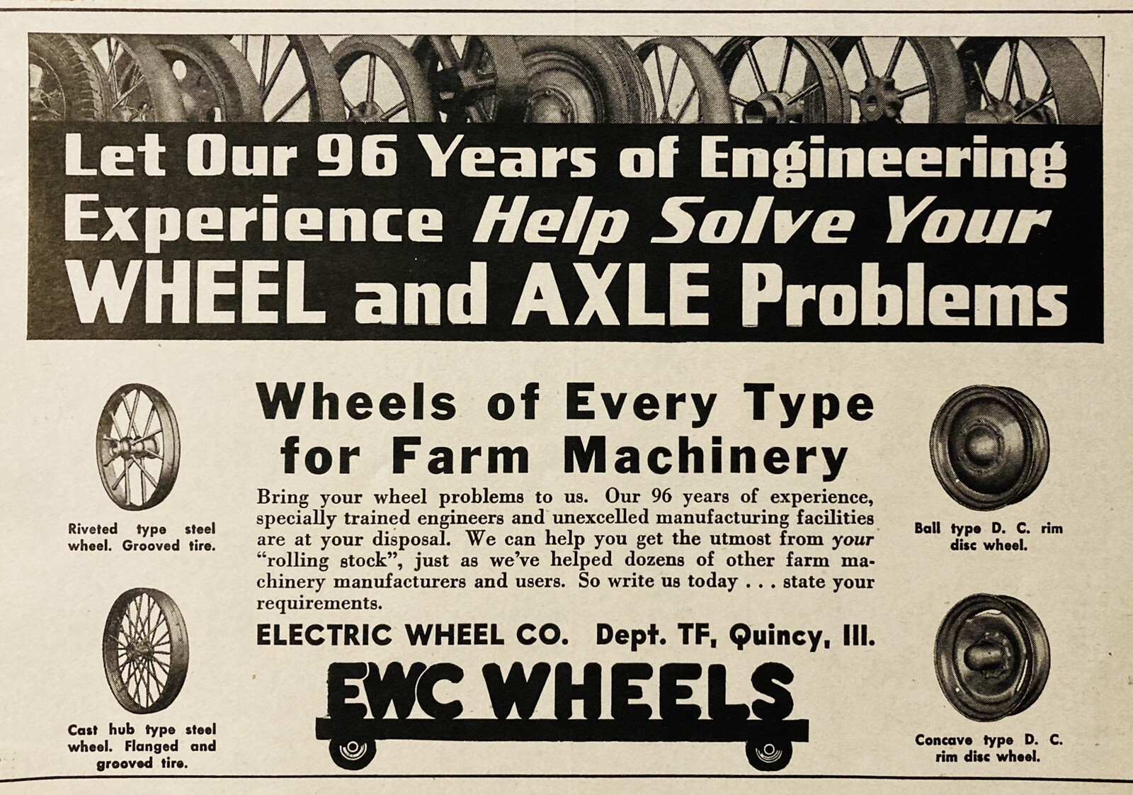 1948 AD.(XH80)~ELECTRIC WHEEL CO. QUINCY, ILL. FARM MACHINERY WHEELS AND AXLES