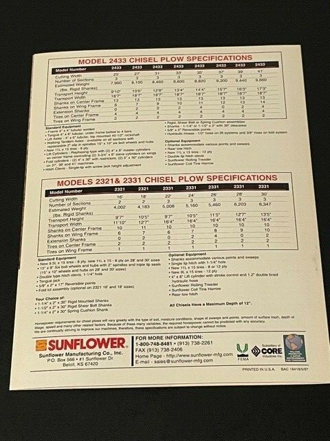 Sunflower Series 2000 Chisel Plow & 4200 Coulter Chisels Dealer&rsquo;s Brochure