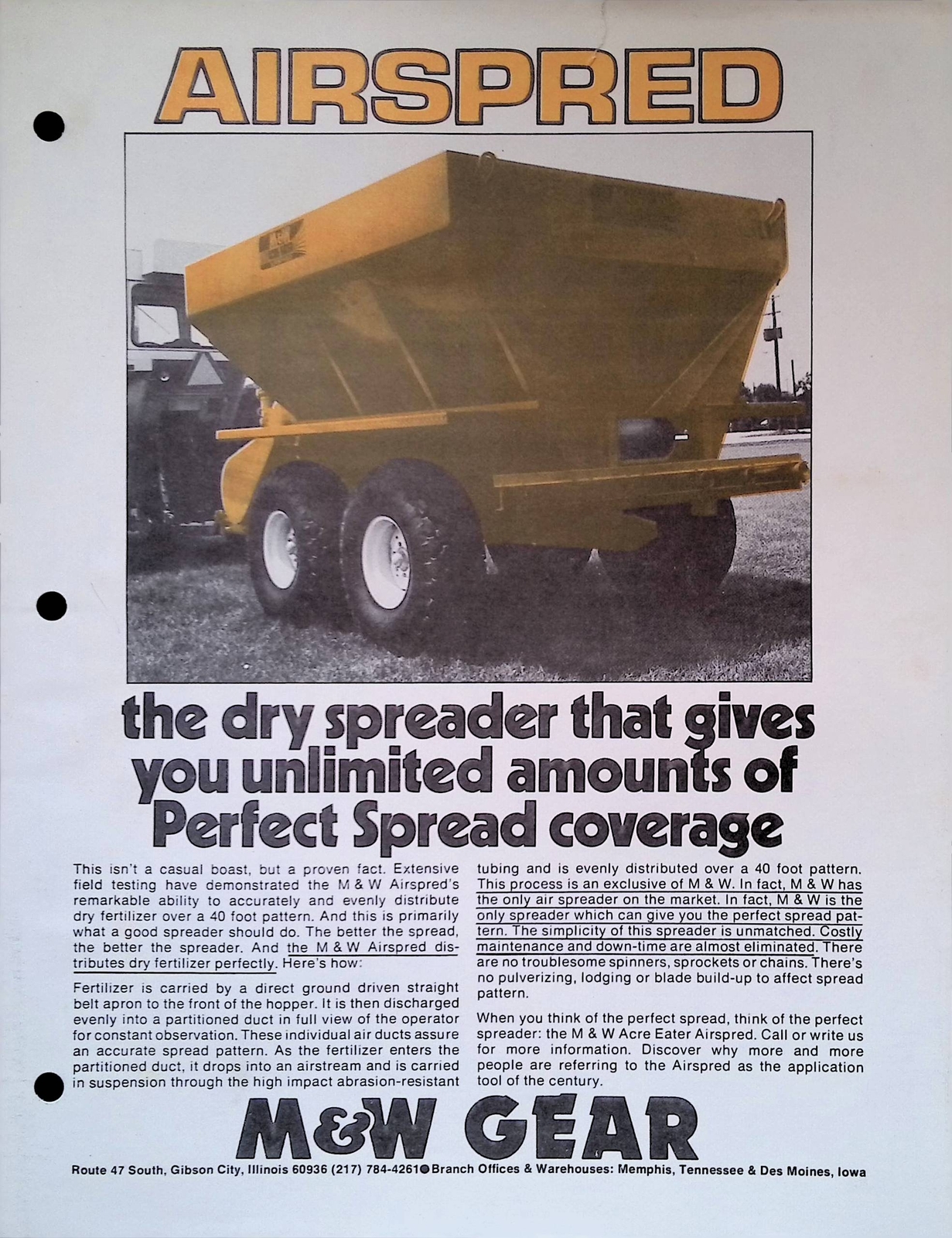 Vintage Farm Advertisement Spec Sheet AIRSPRED The Dry Spreader for Perfect Cove