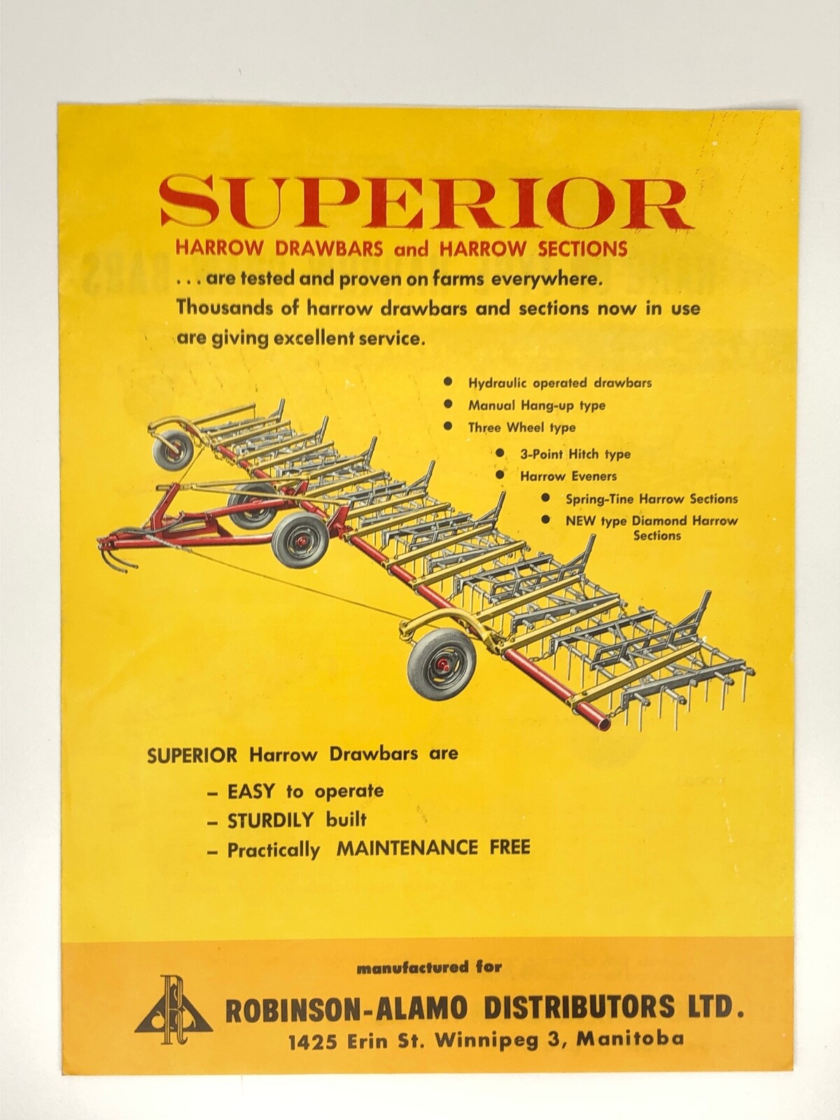 2 Superior Harrow Drawbars & Coil Spring Harrow Sections Dealer Brochure 1960s
